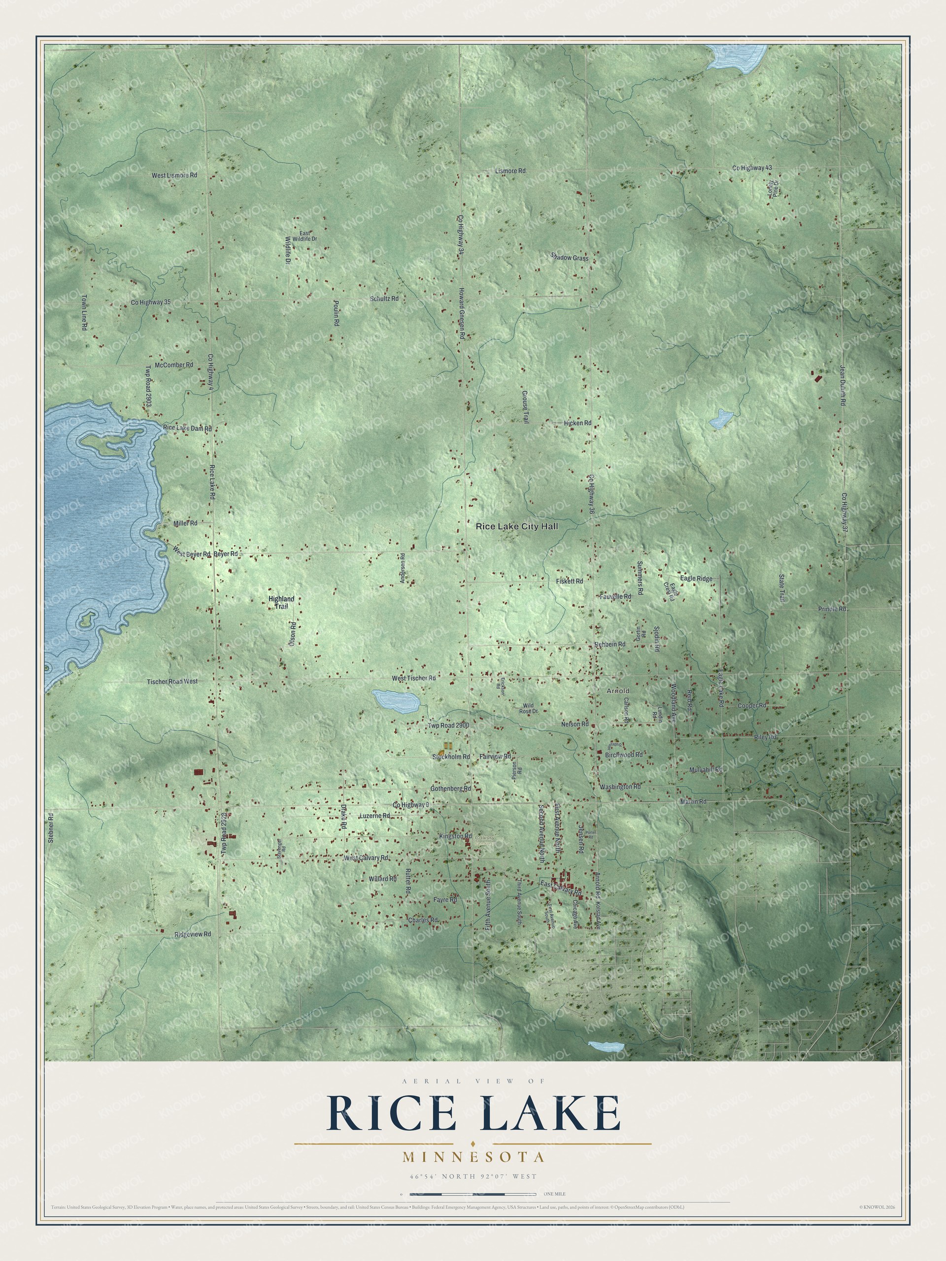 Watermarked full-map preview of Rice Lake, Minnesota