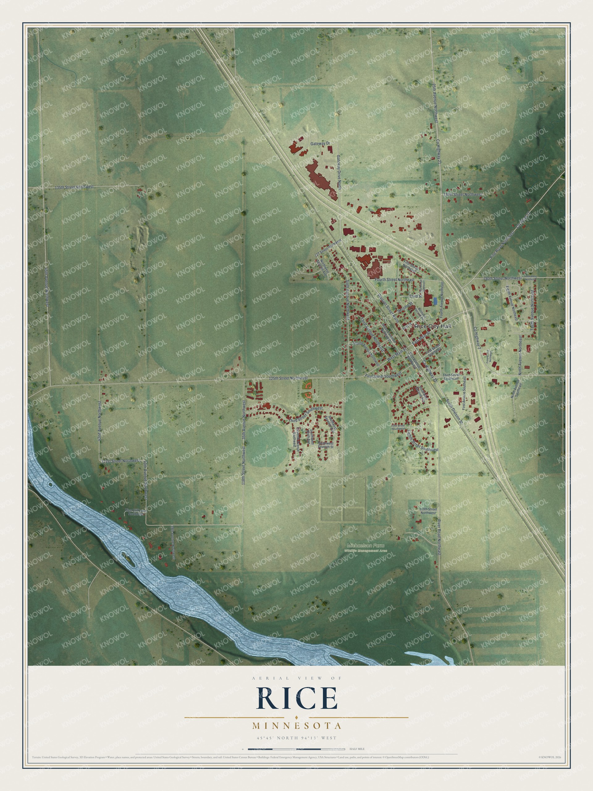 Watermarked full-map preview of Rice, Minnesota