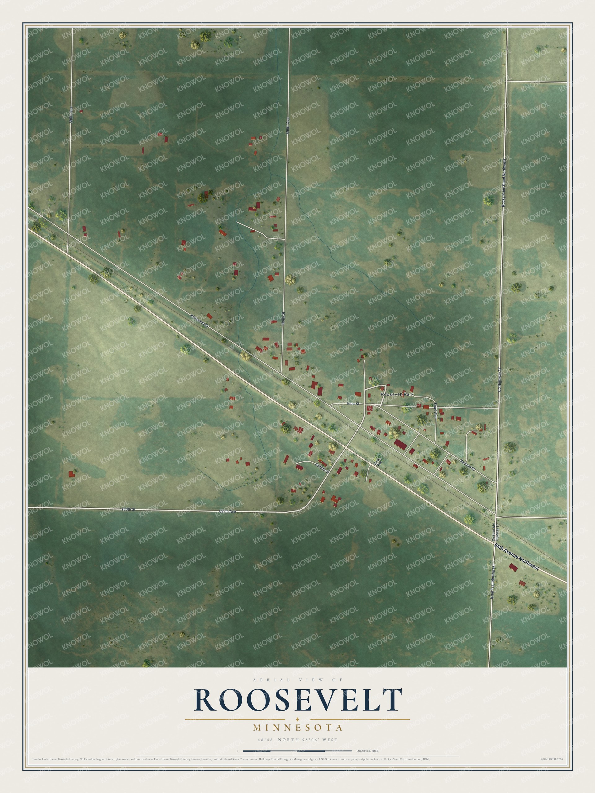 Watermarked full-map preview of Roosevelt, Minnesota