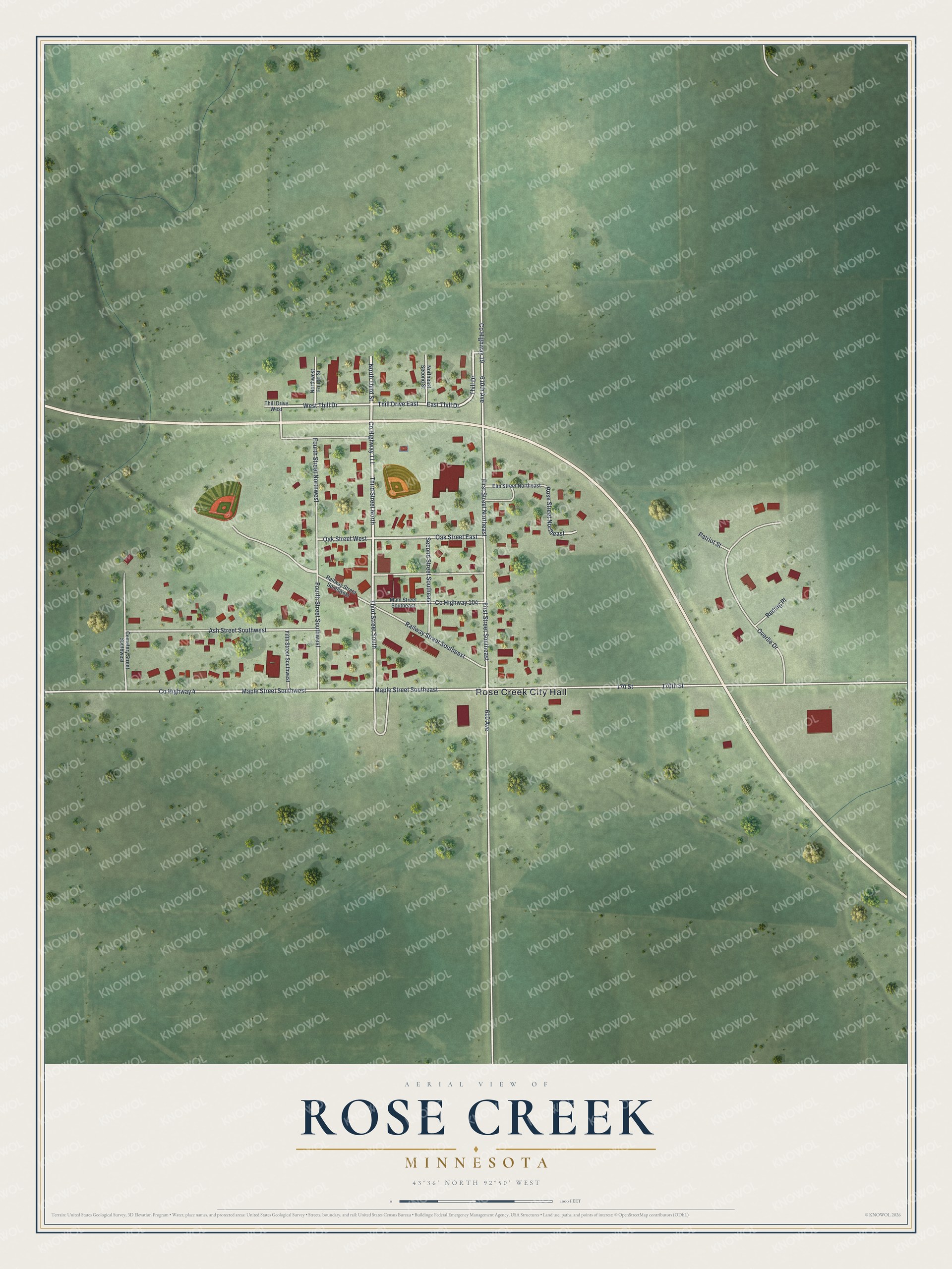 Watermarked full-map preview of Rose Creek, Minnesota
