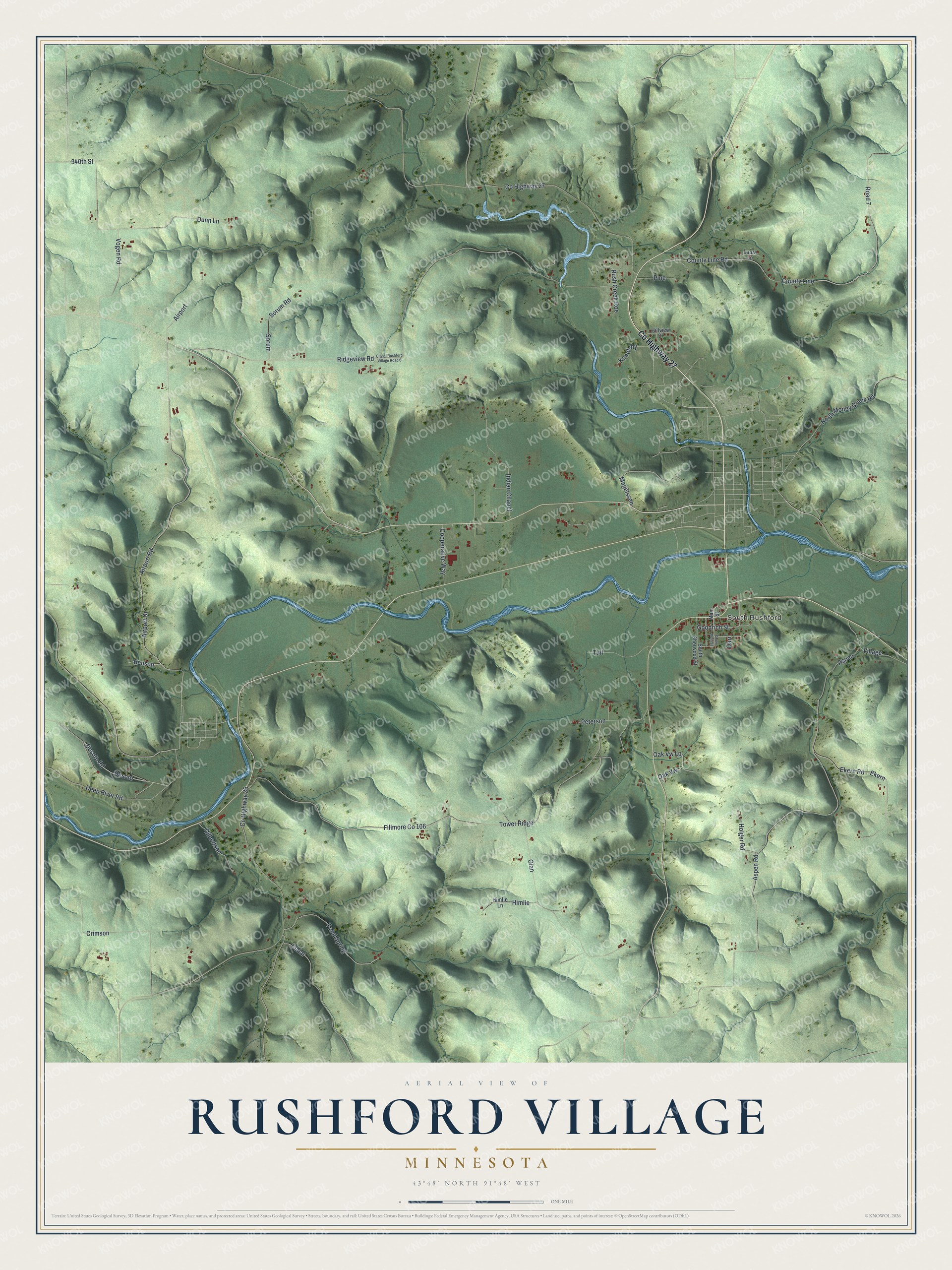 Watermarked full-map preview of Rushford Village, Minnesota