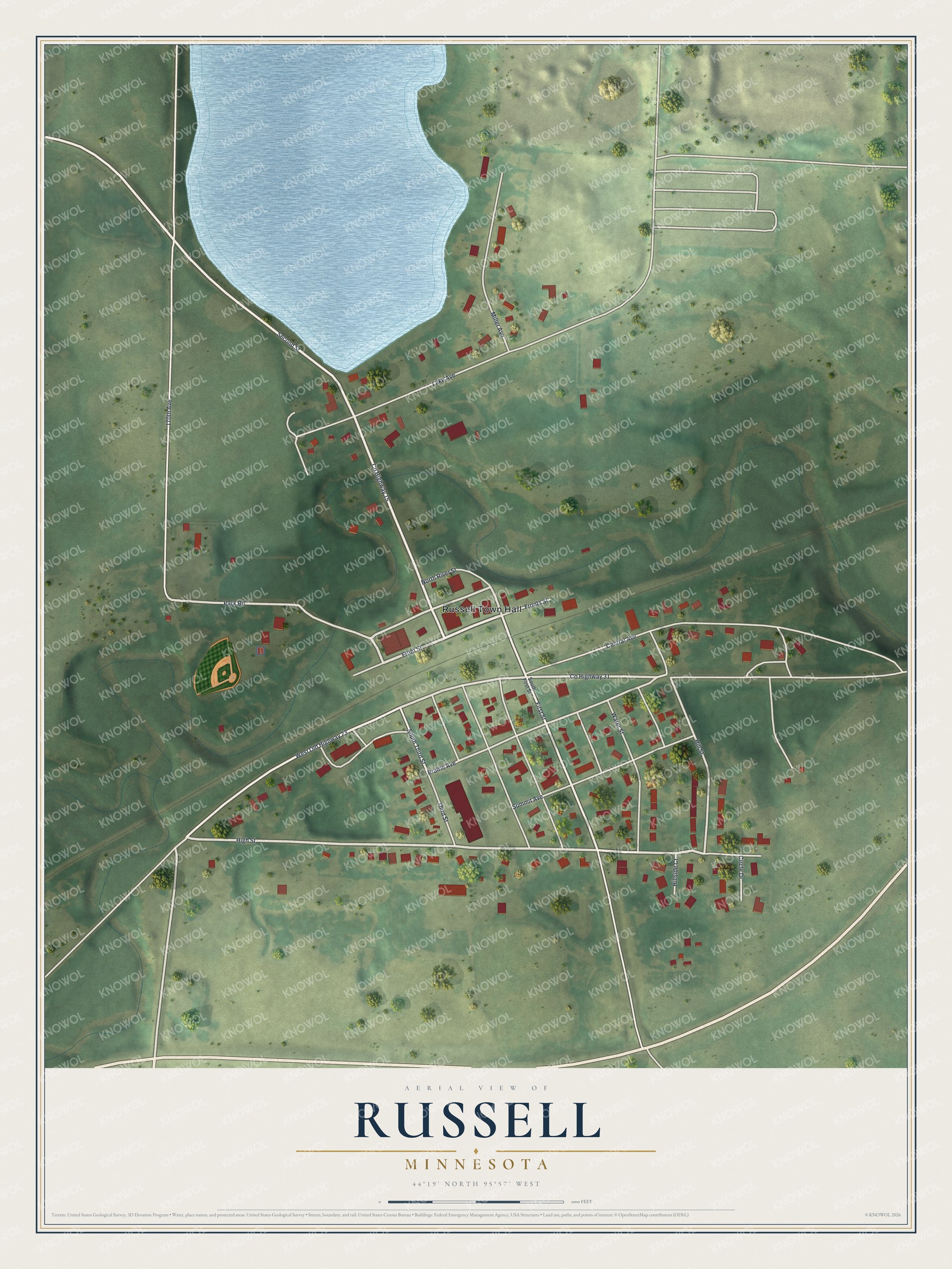 Watermarked full-map preview of Russell, Minnesota
