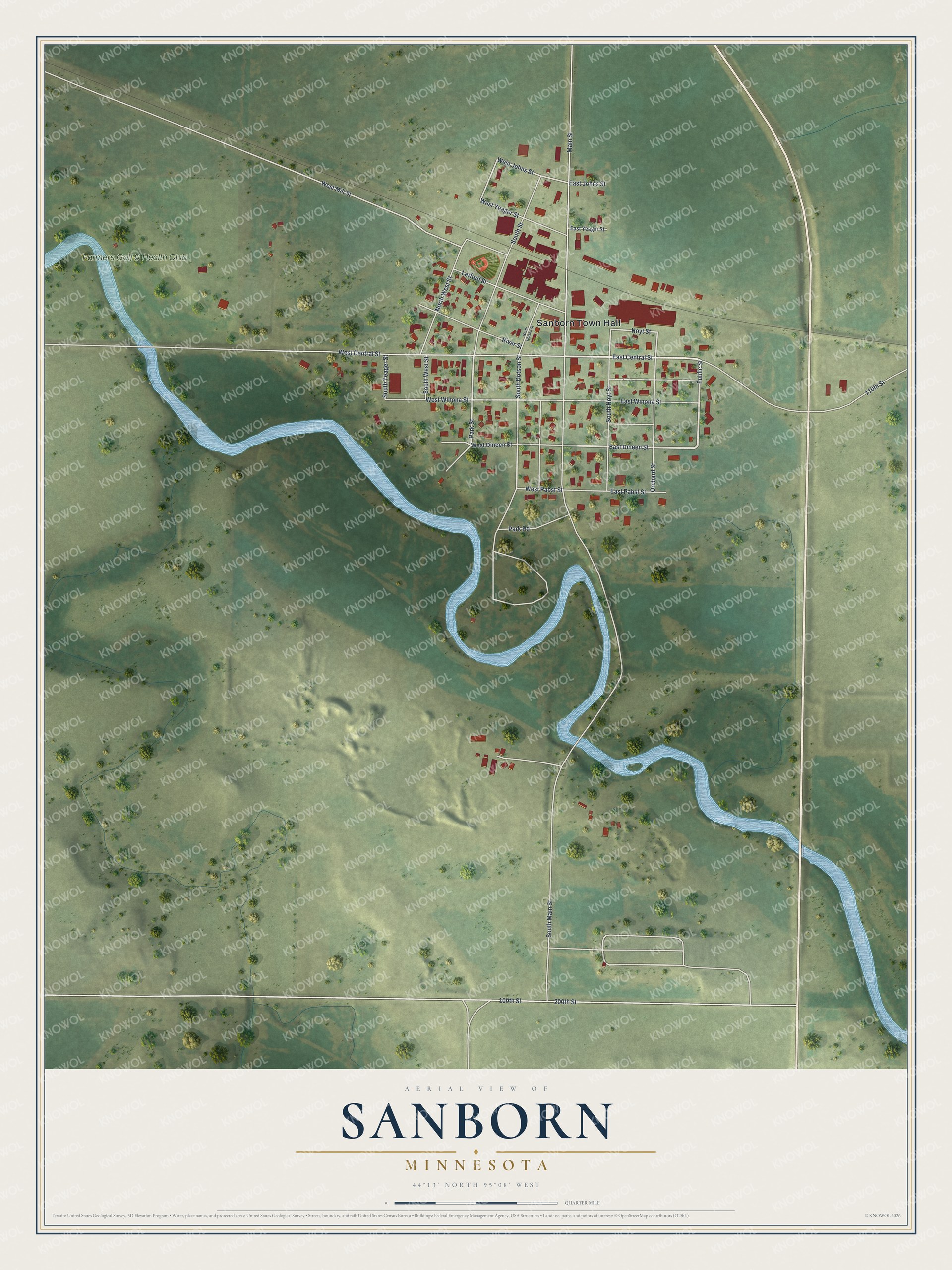 Watermarked full-map preview of Sanborn, Minnesota