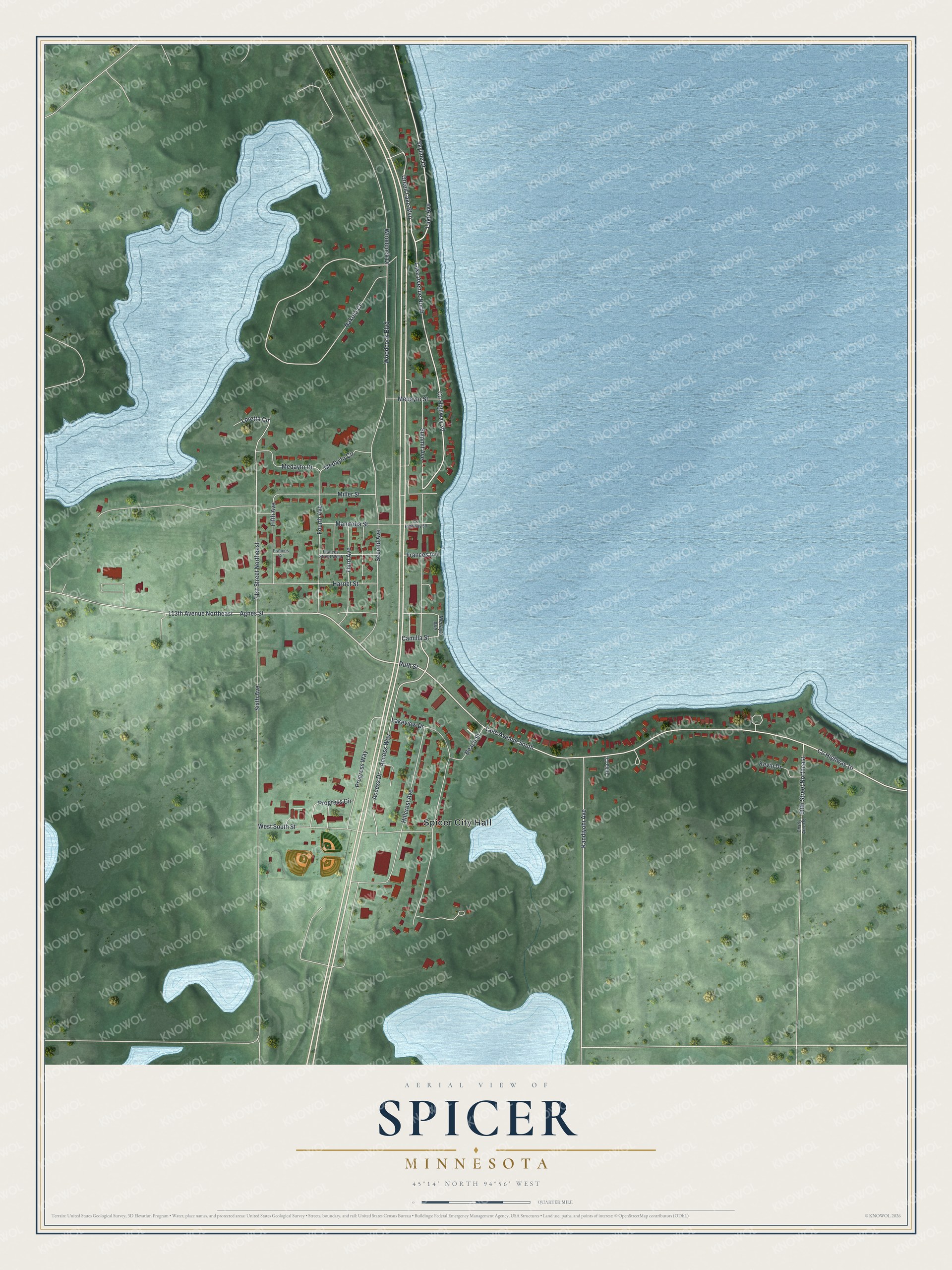 Watermarked full-map preview of Spicer, Minnesota
