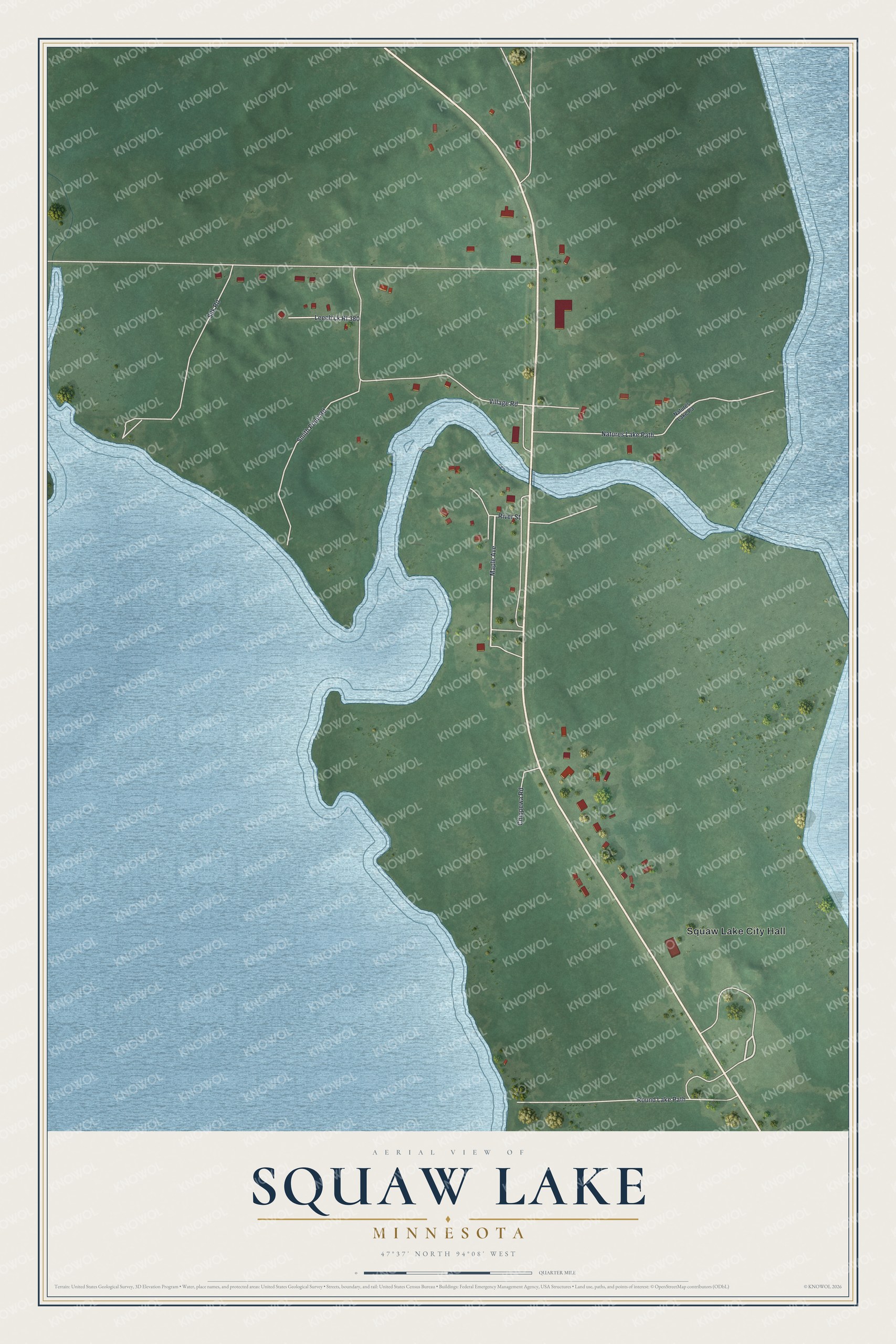 Watermarked full-map preview of Squaw Lake, Minnesota