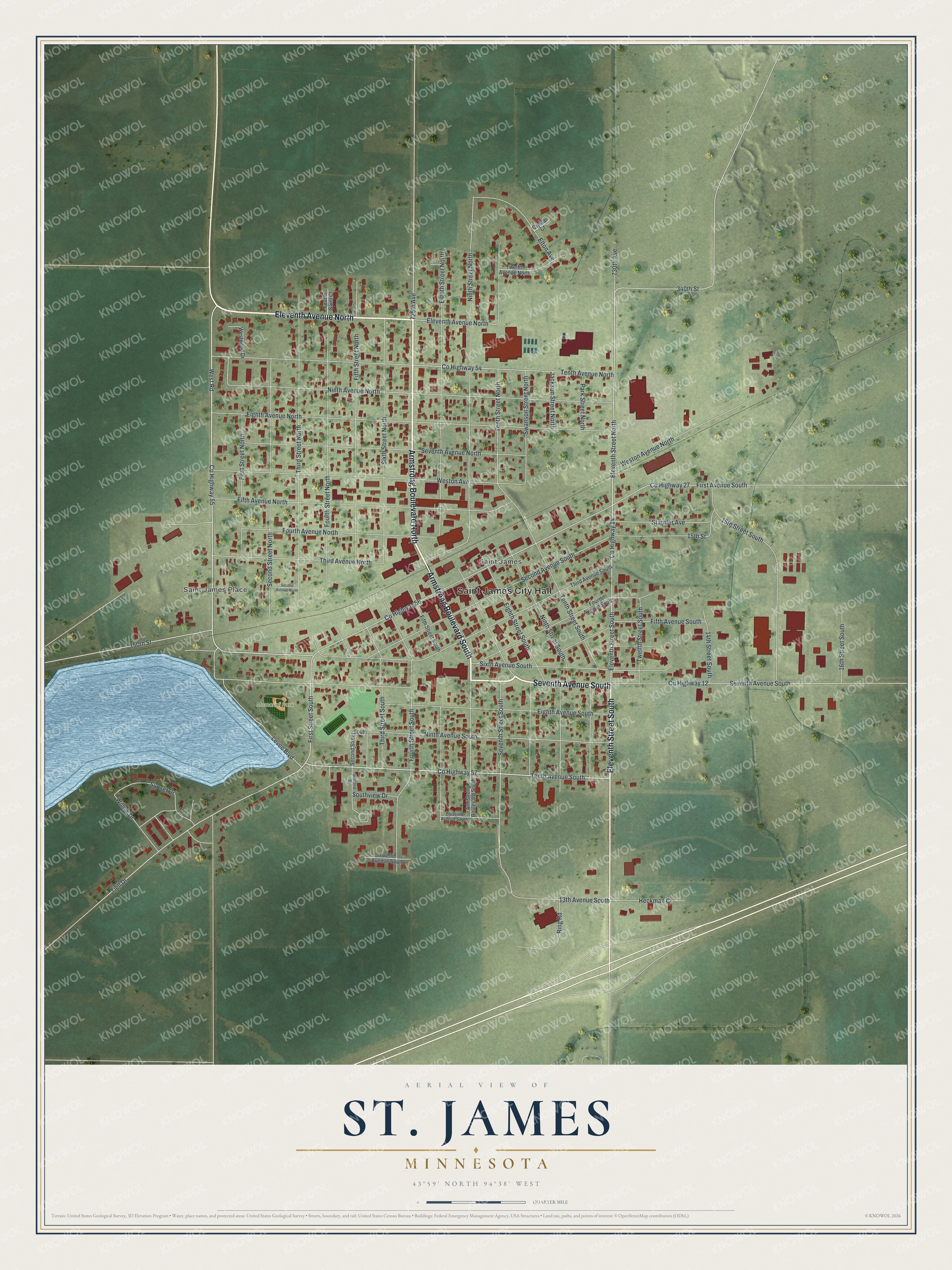 Watermarked full-map preview of St. James, Minnesota