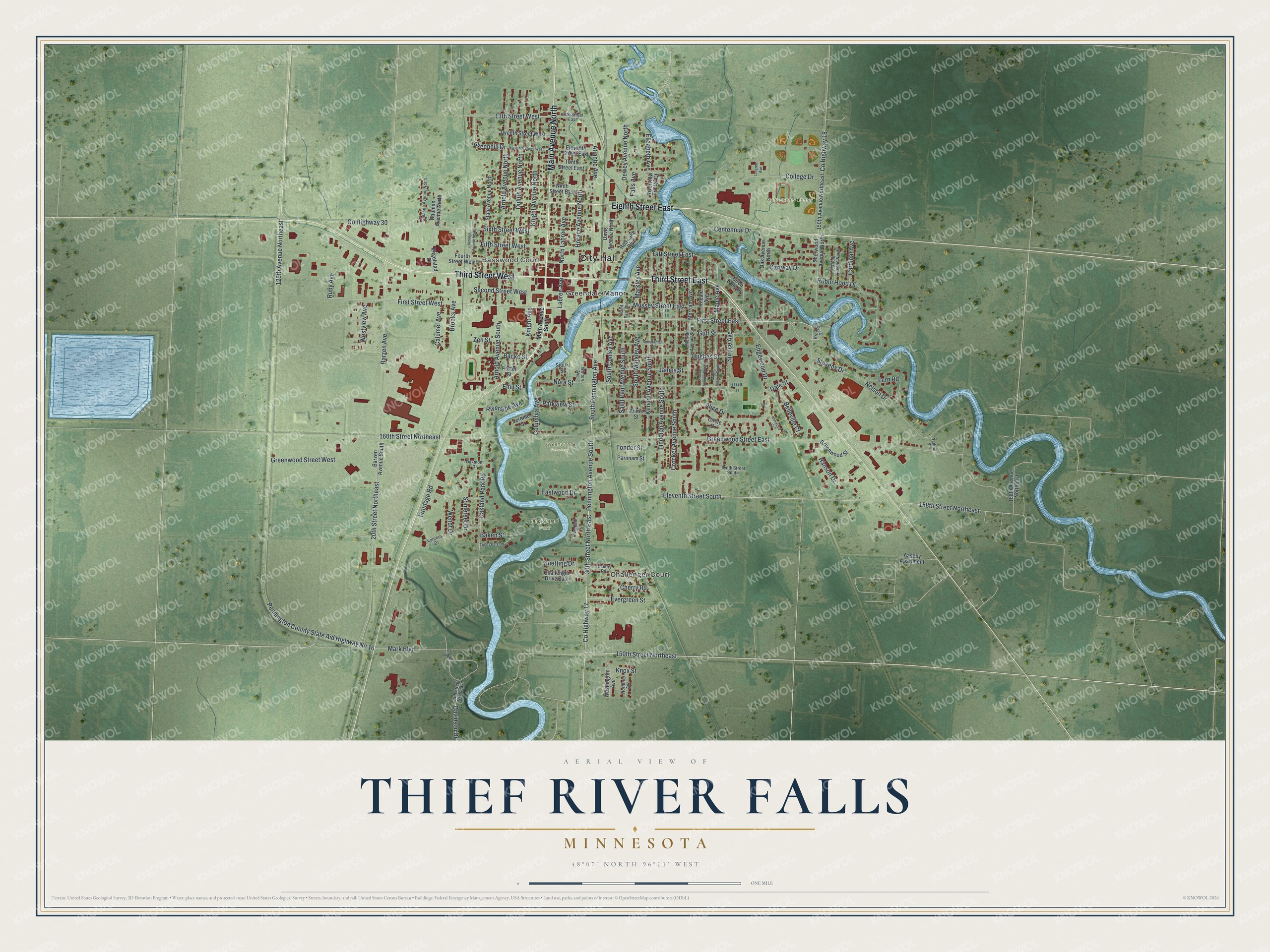 Watermarked full-map preview of Thief River Falls, Minnesota