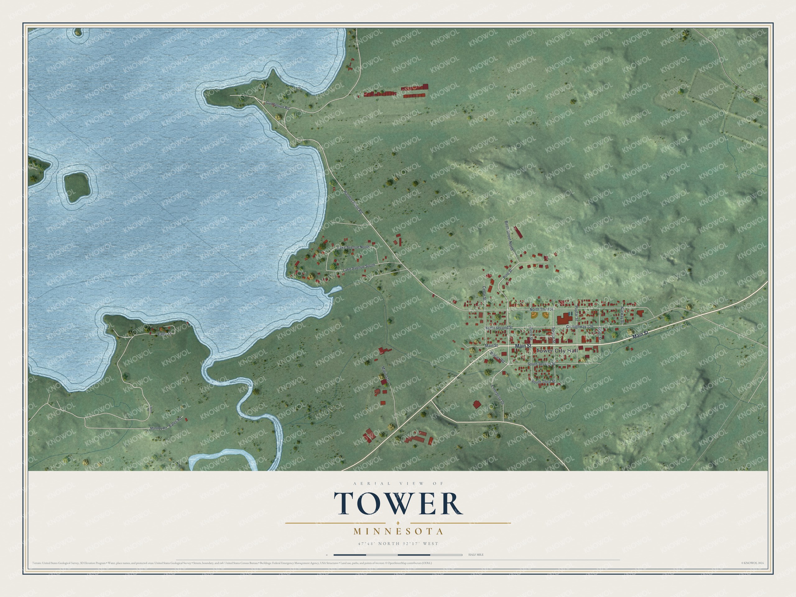 Watermarked full-map preview of Tower, Minnesota