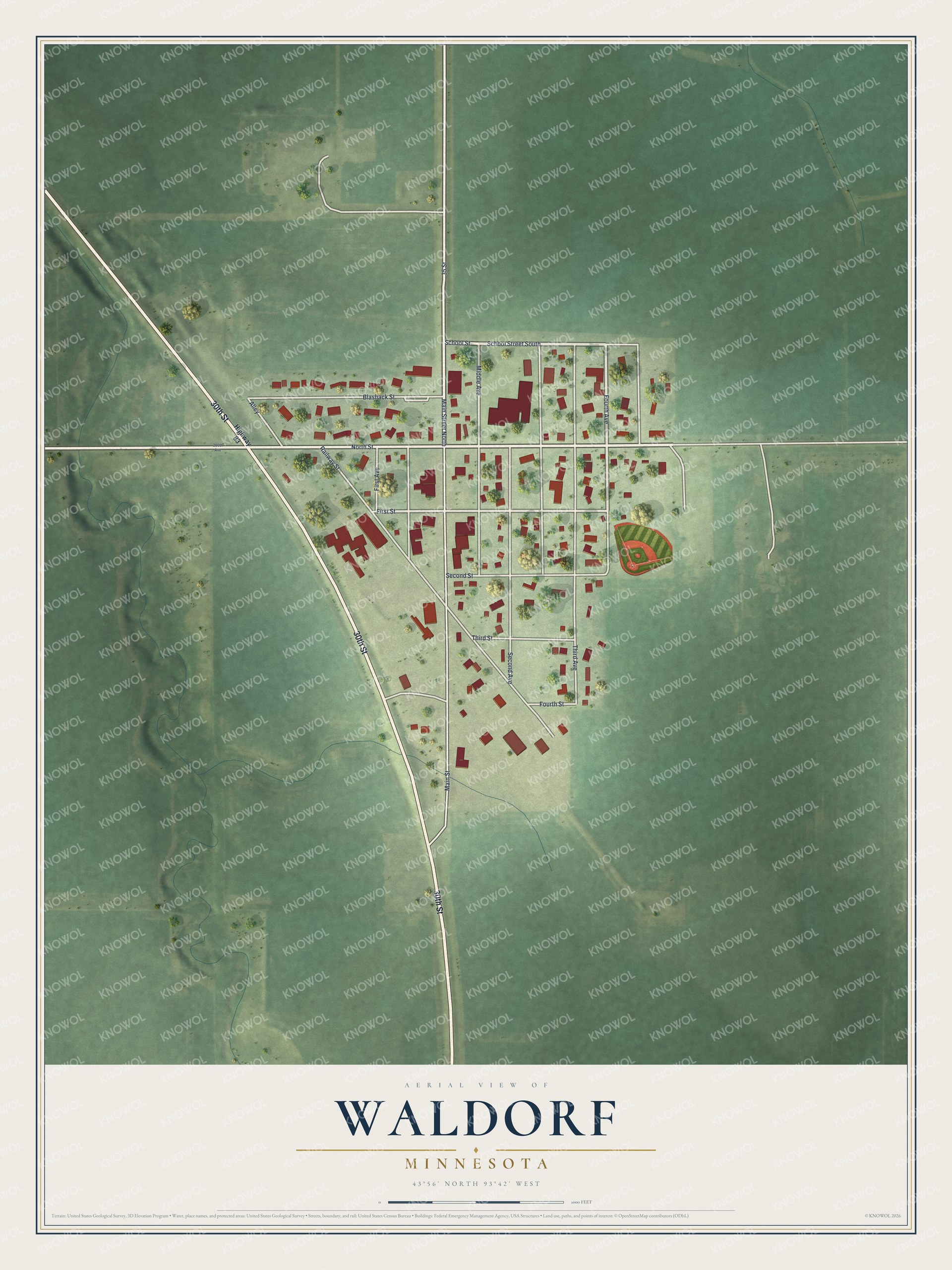Watermarked full-map preview of Waldorf, Minnesota