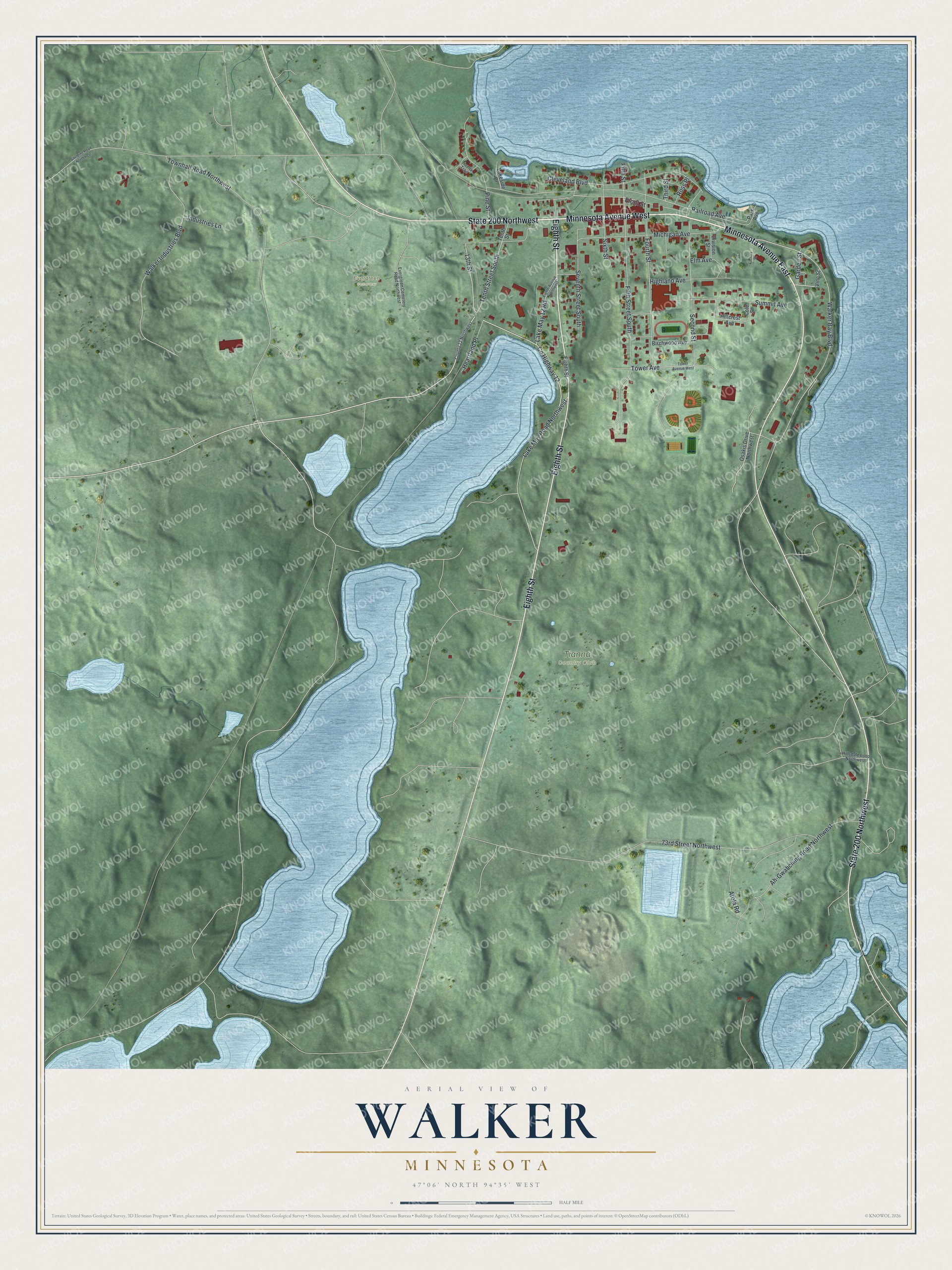 Watermarked full-map preview of Walker, Minnesota