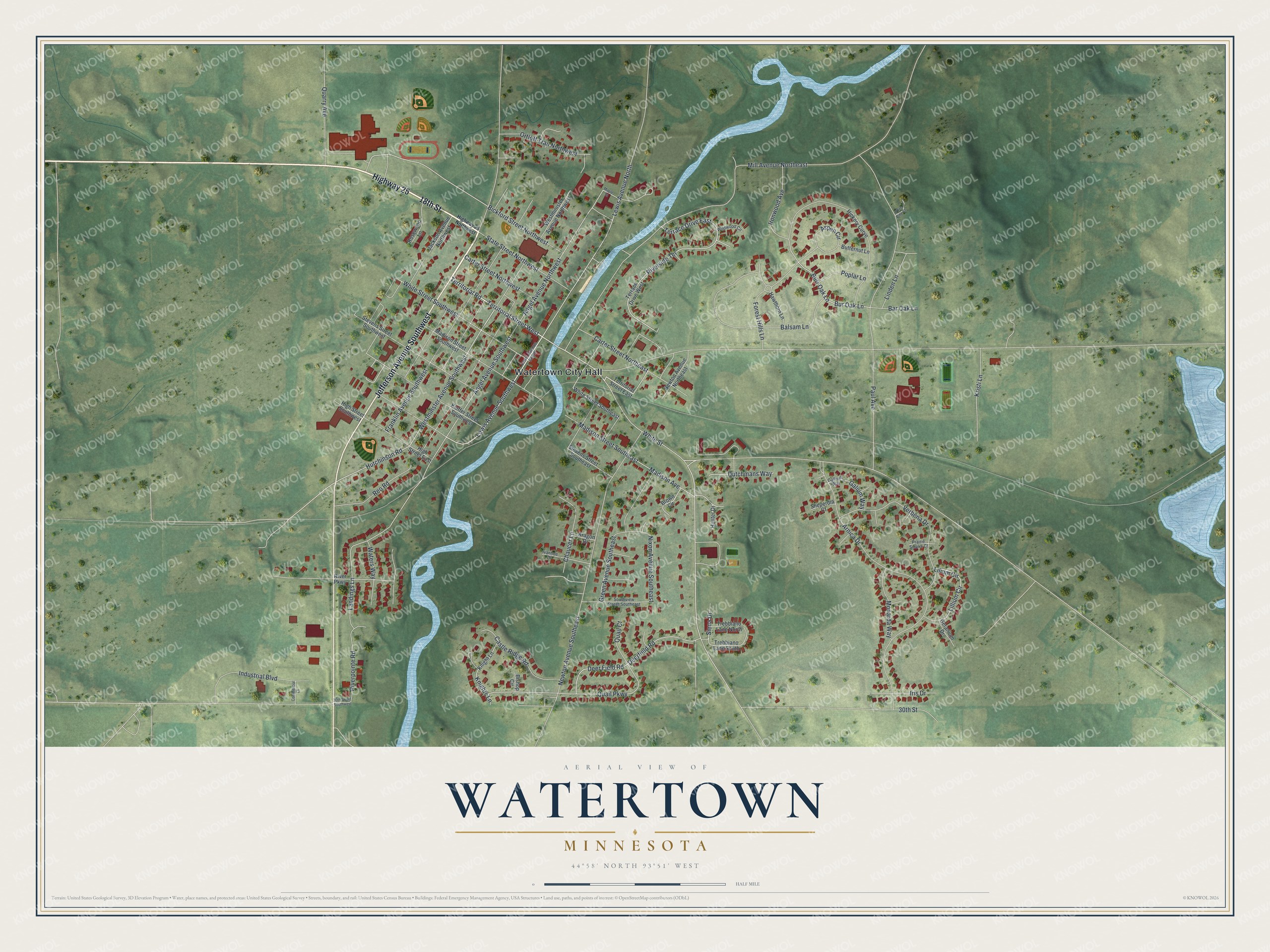 Watermarked full-map preview of Watertown, Minnesota