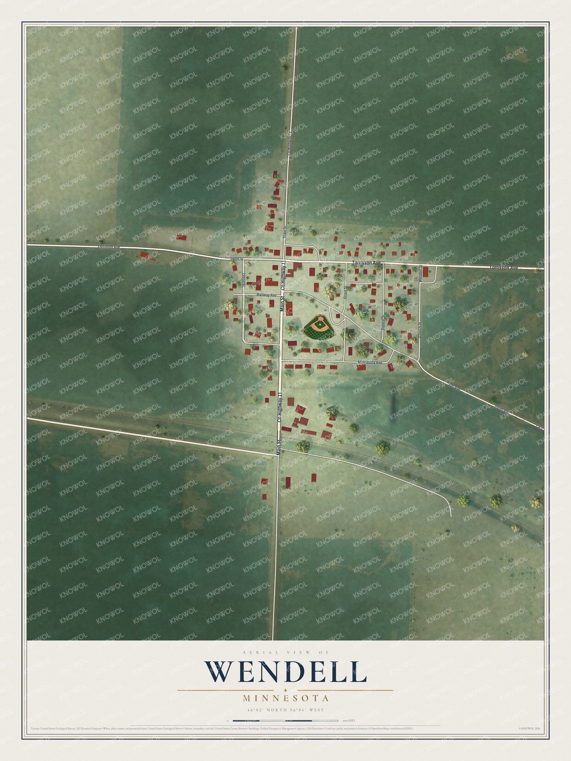 Watermarked full-map preview of Wendell, Minnesota