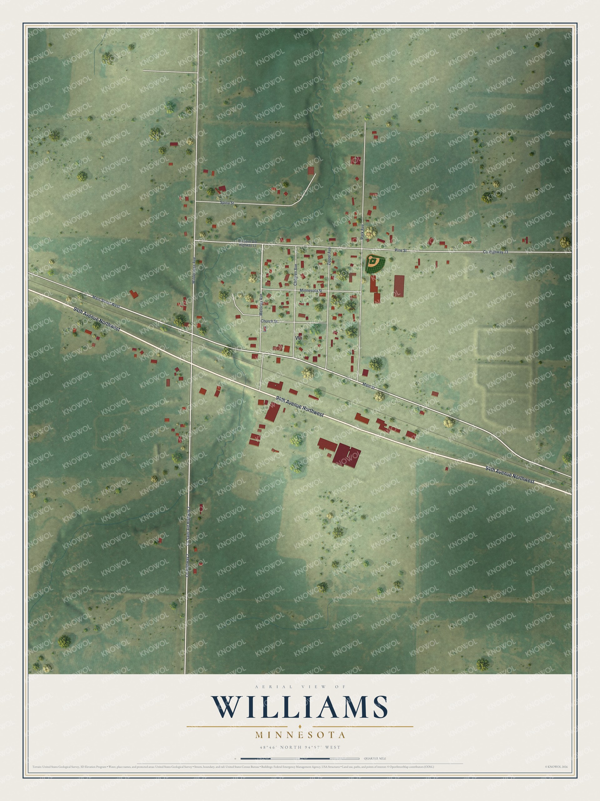 Watermarked full-map preview of Williams, Minnesota