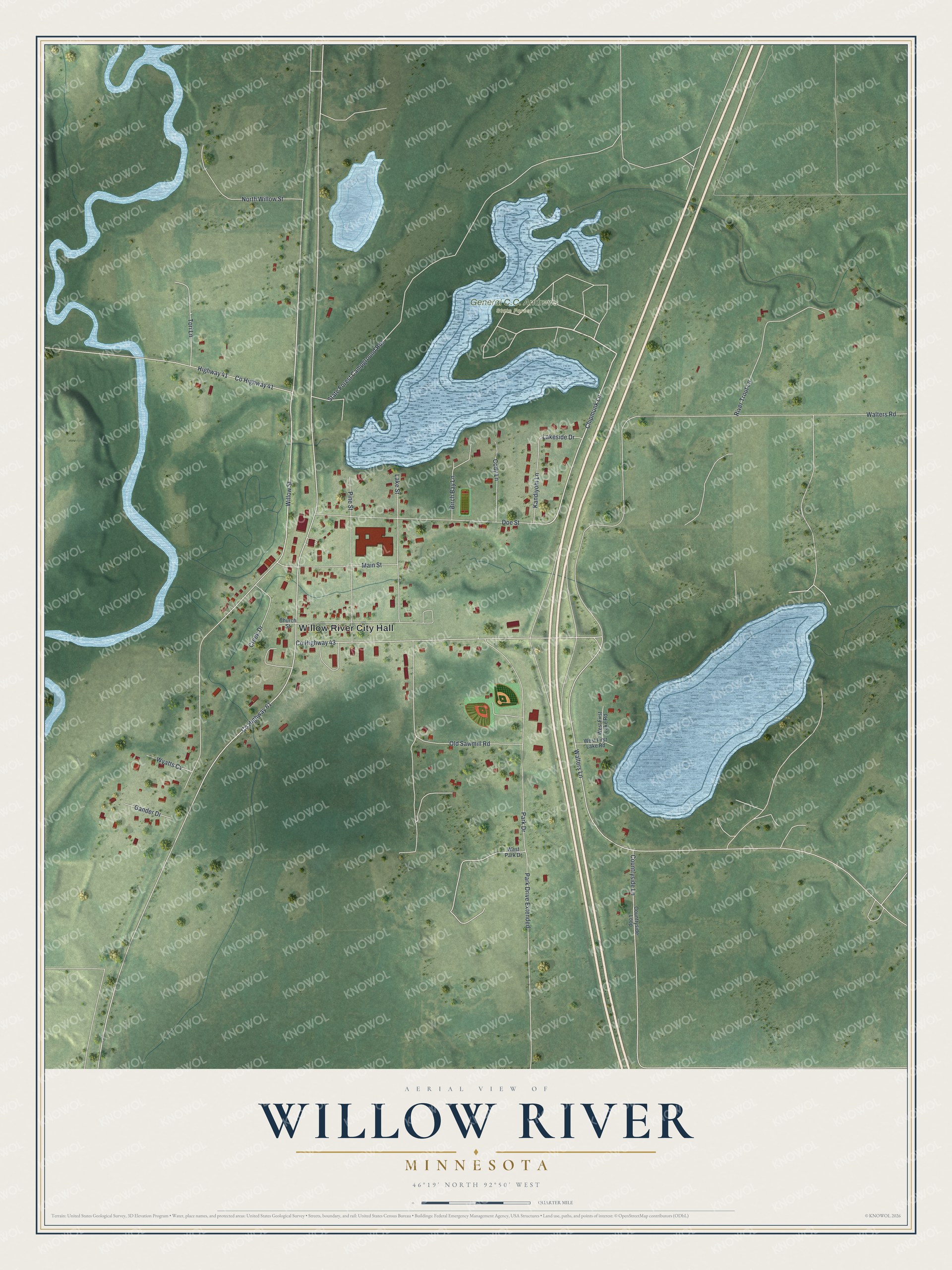 Watermarked full-map preview of Willow River, Minnesota