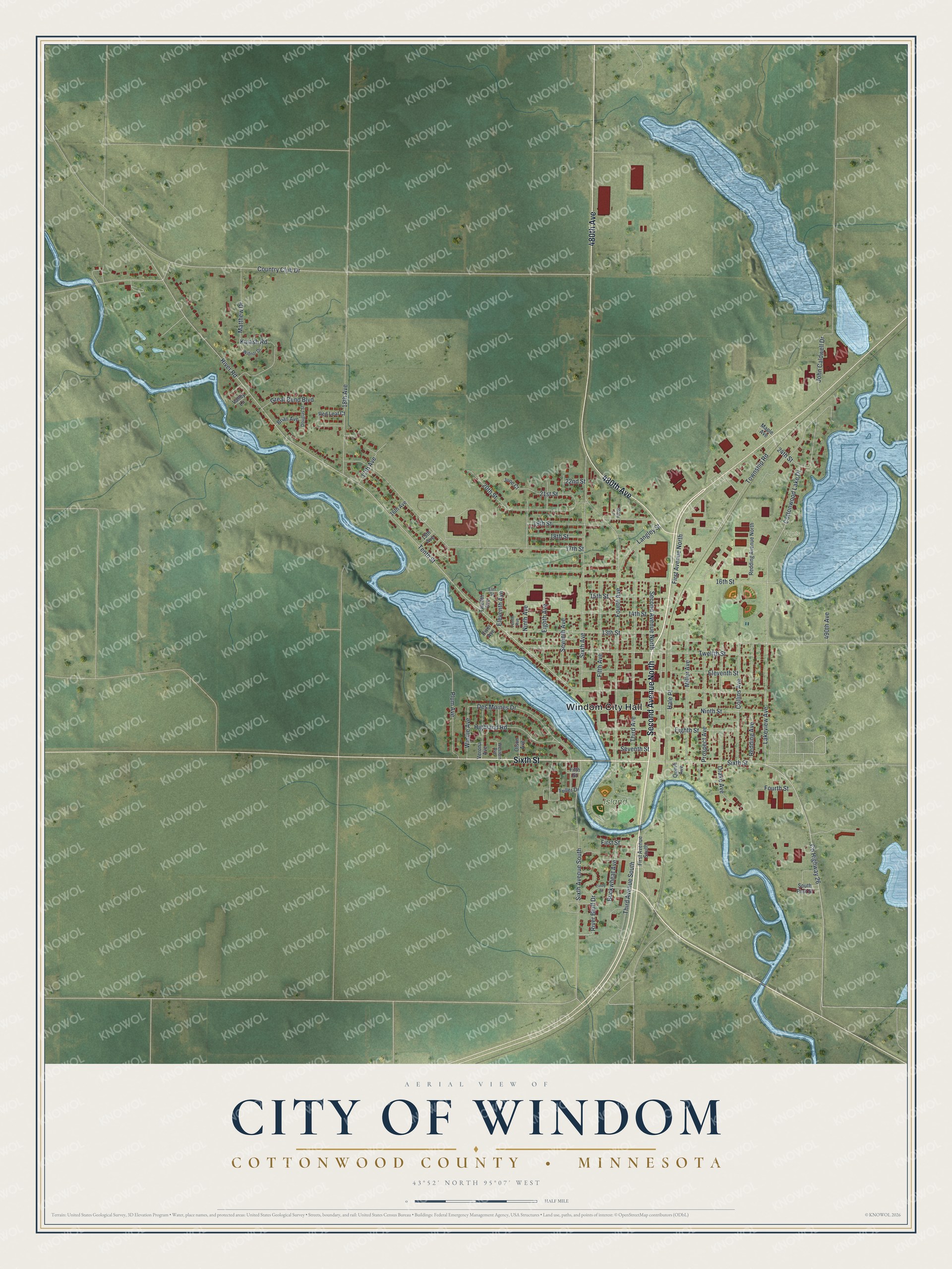 Watermarked full-map preview of City of Windom, Minnesota