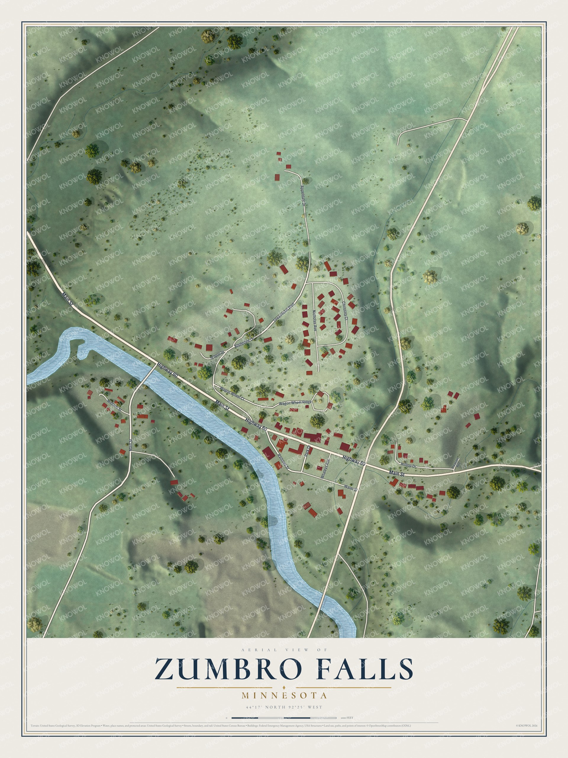Watermarked full-map preview of Zumbro Falls, Minnesota