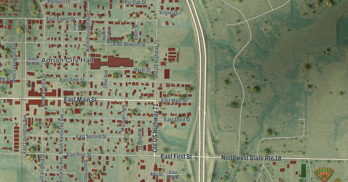 Map of Adrian, Missouri in 2026