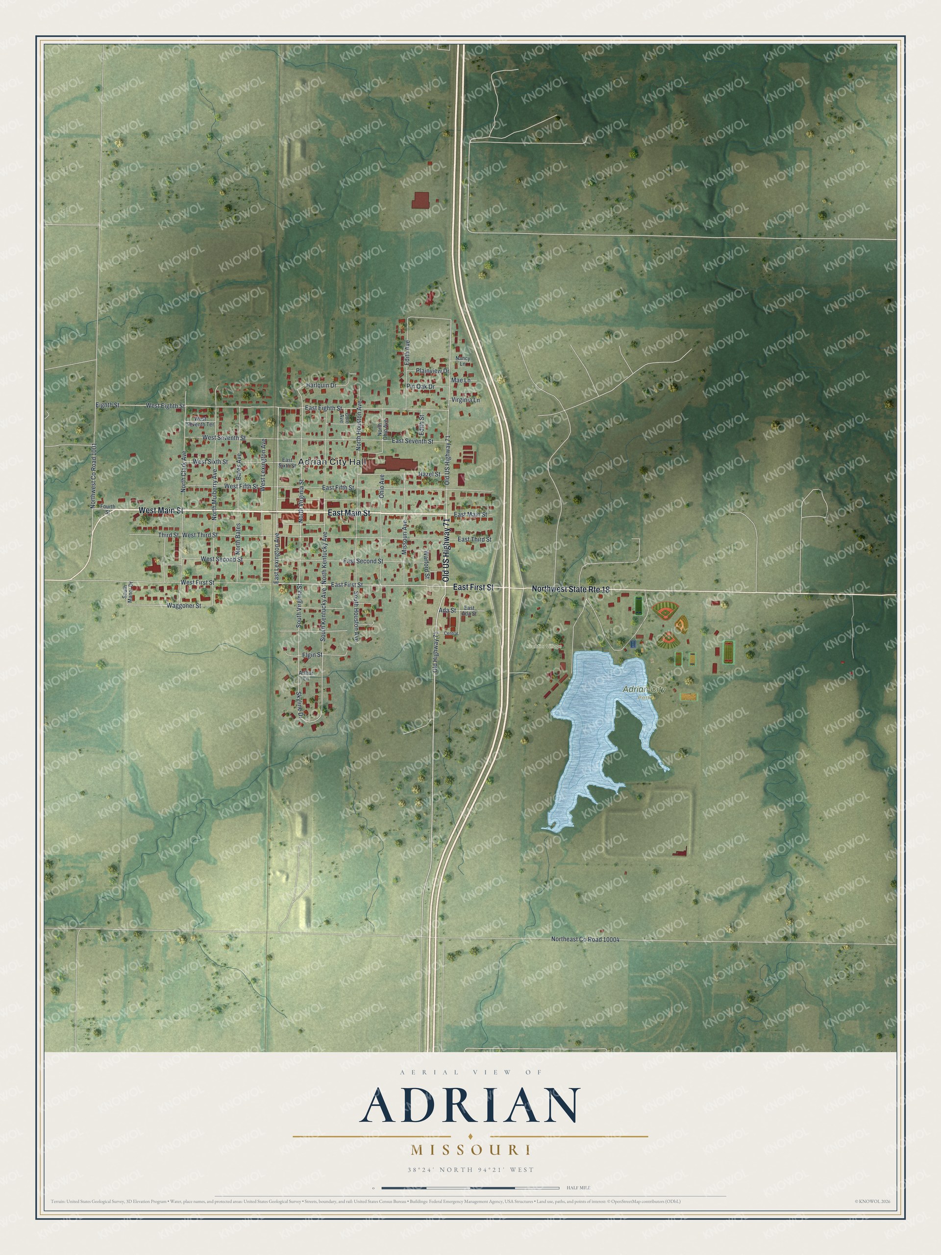 Watermarked full-map preview of Adrian, Missouri