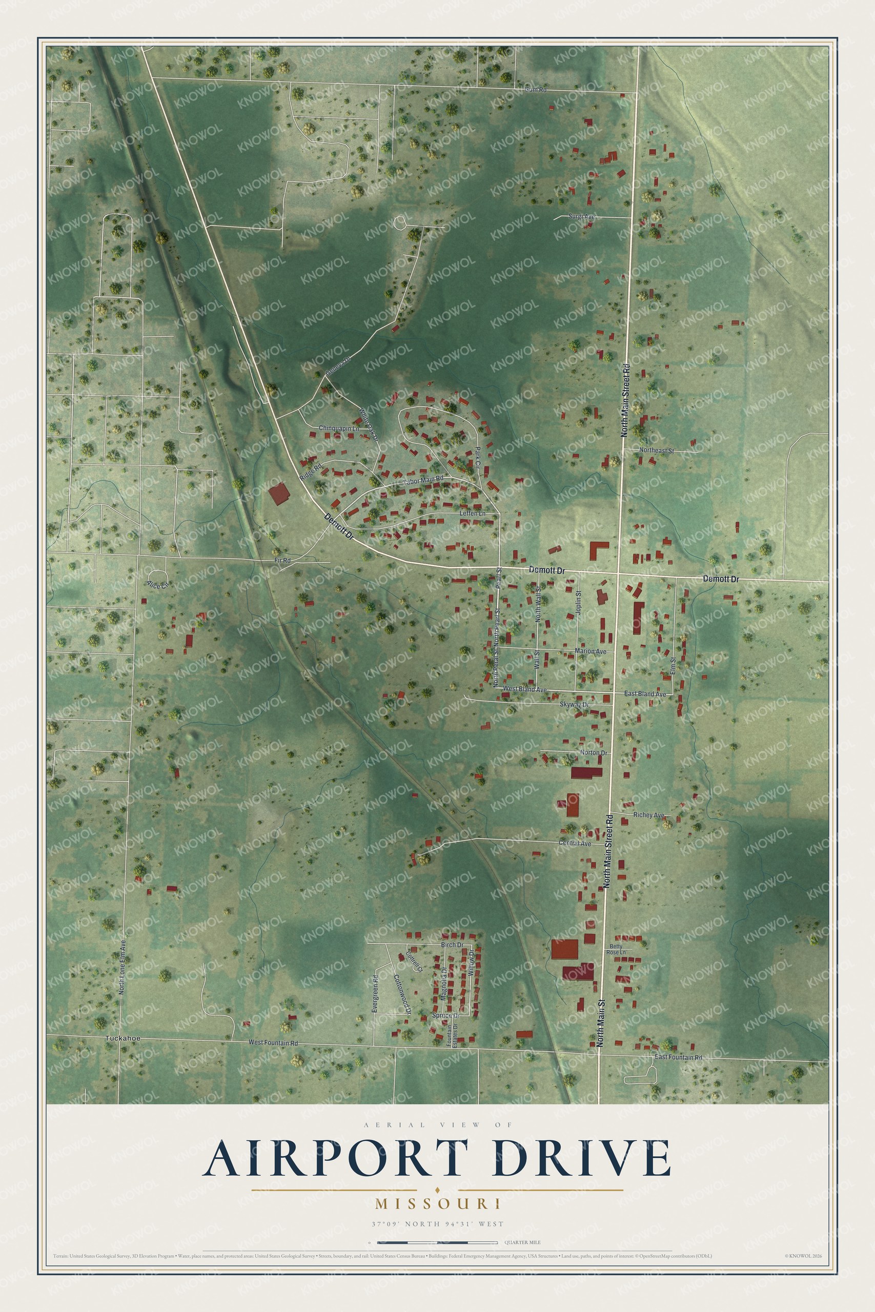 Watermarked full-map preview of Airport Drive, Missouri