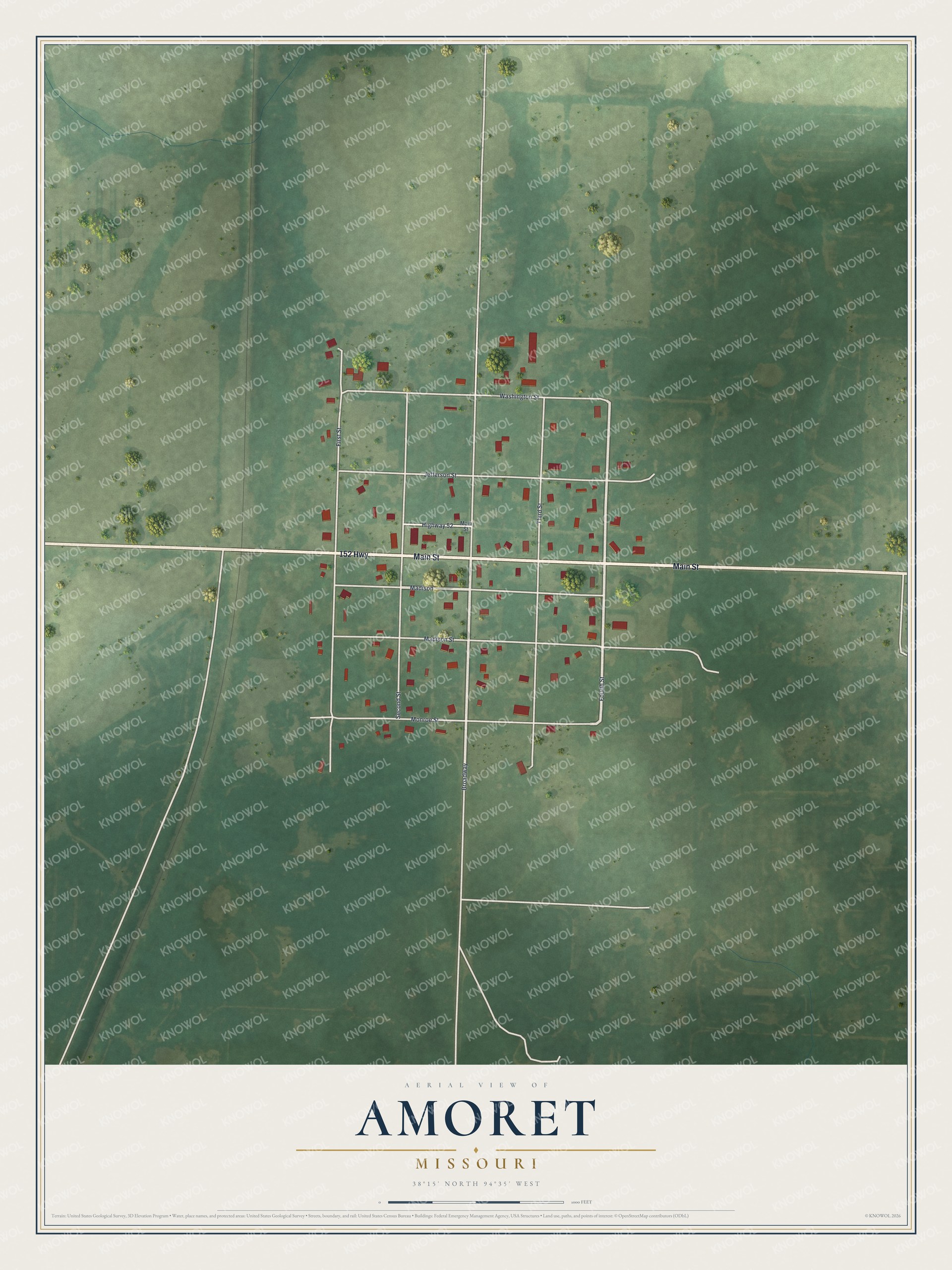 Watermarked full-map preview of Amoret, Missouri