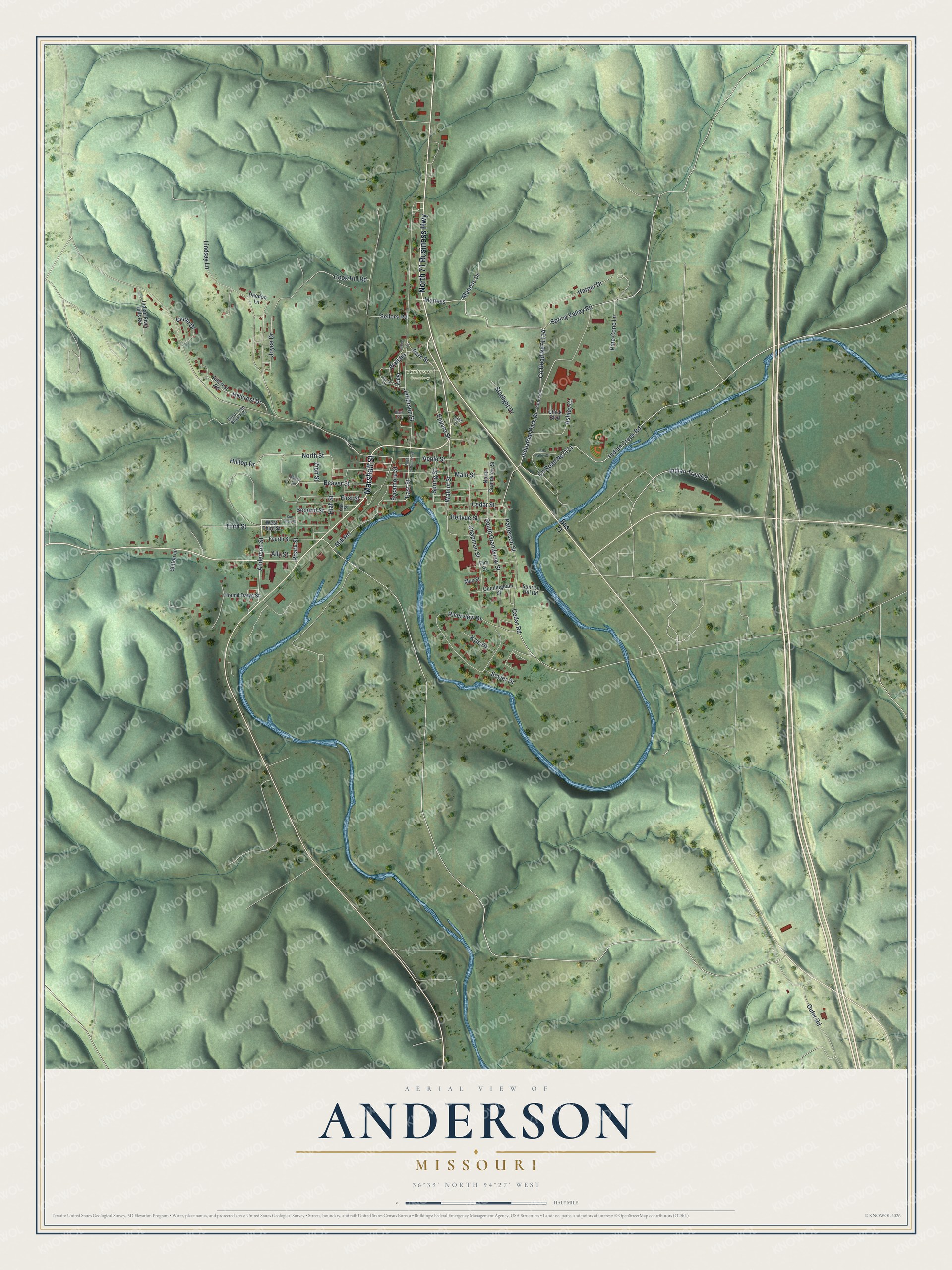 Watermarked full-map preview of Anderson, Missouri