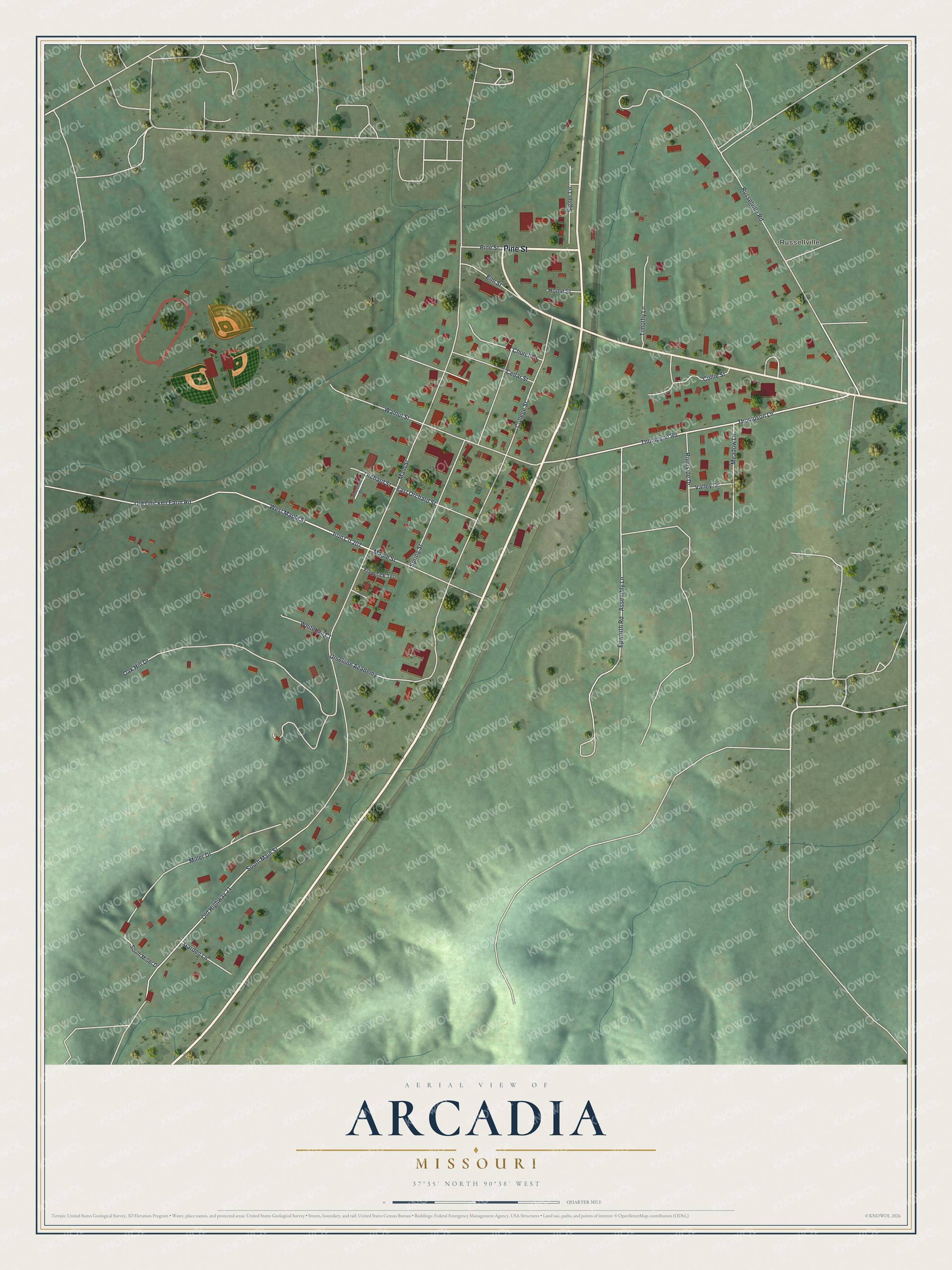 Watermarked full-map preview of Arcadia, Missouri