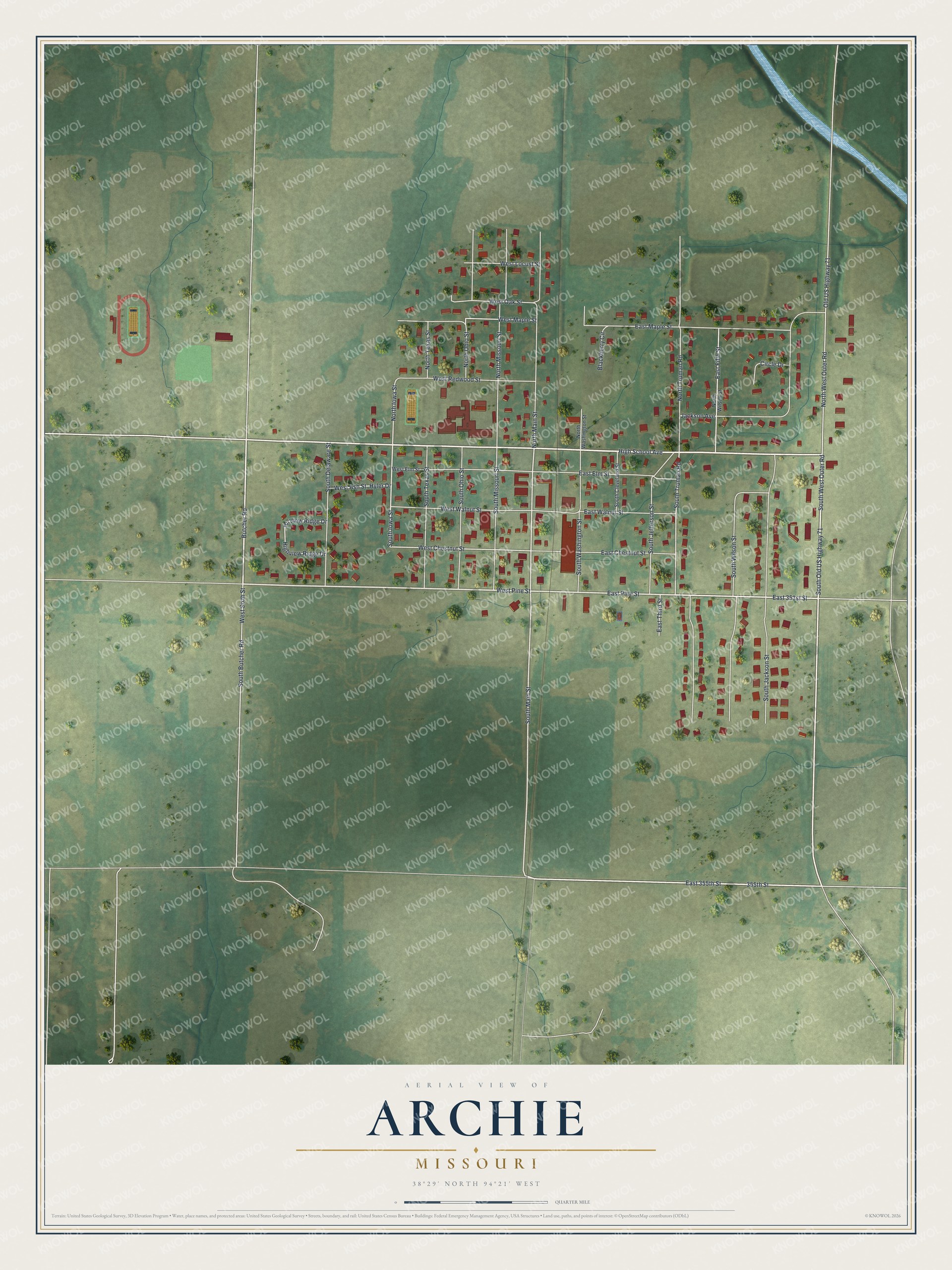 Watermarked full-map preview of Archie, Missouri