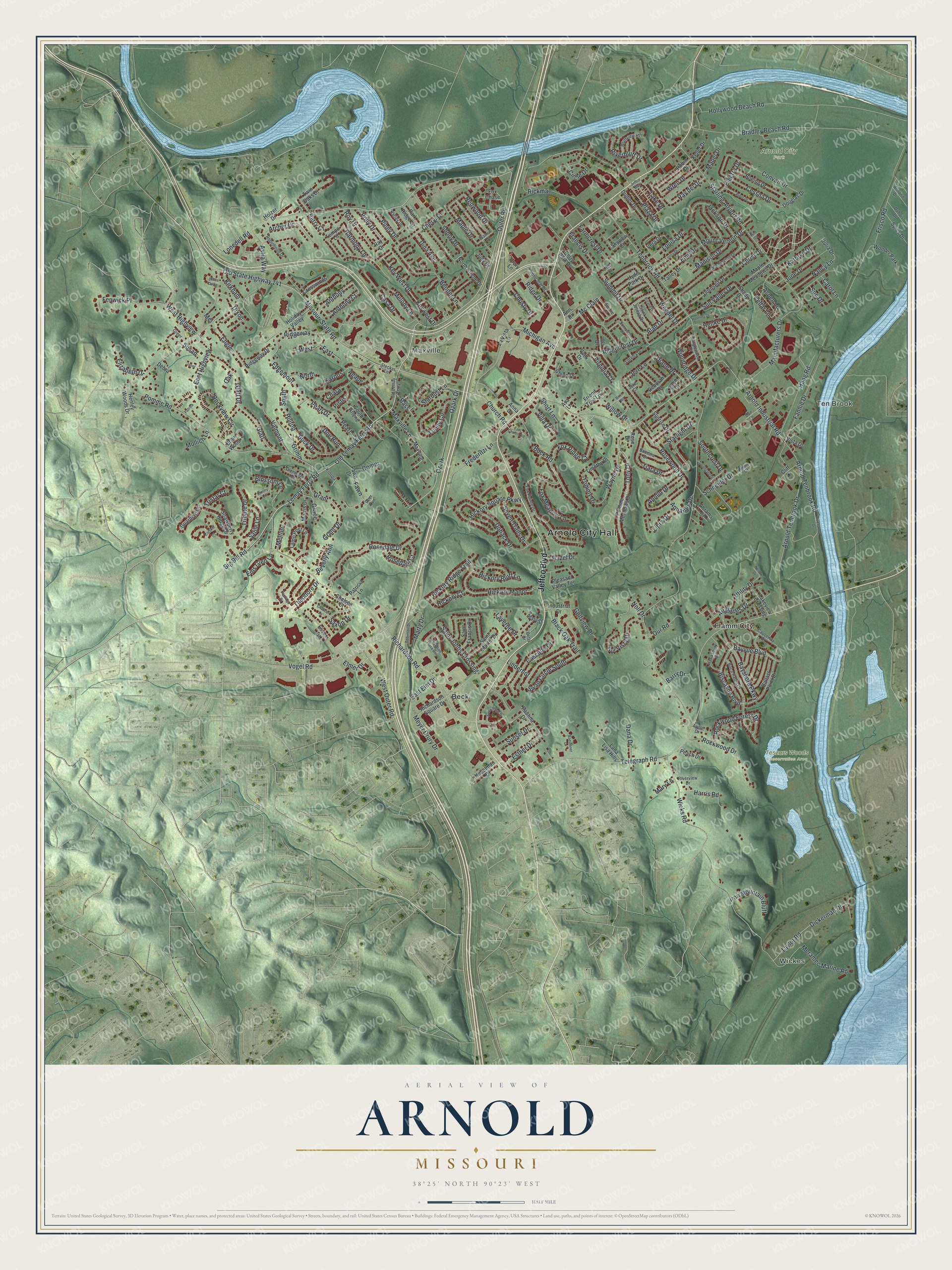 Watermarked full-map preview of Arnold, Missouri