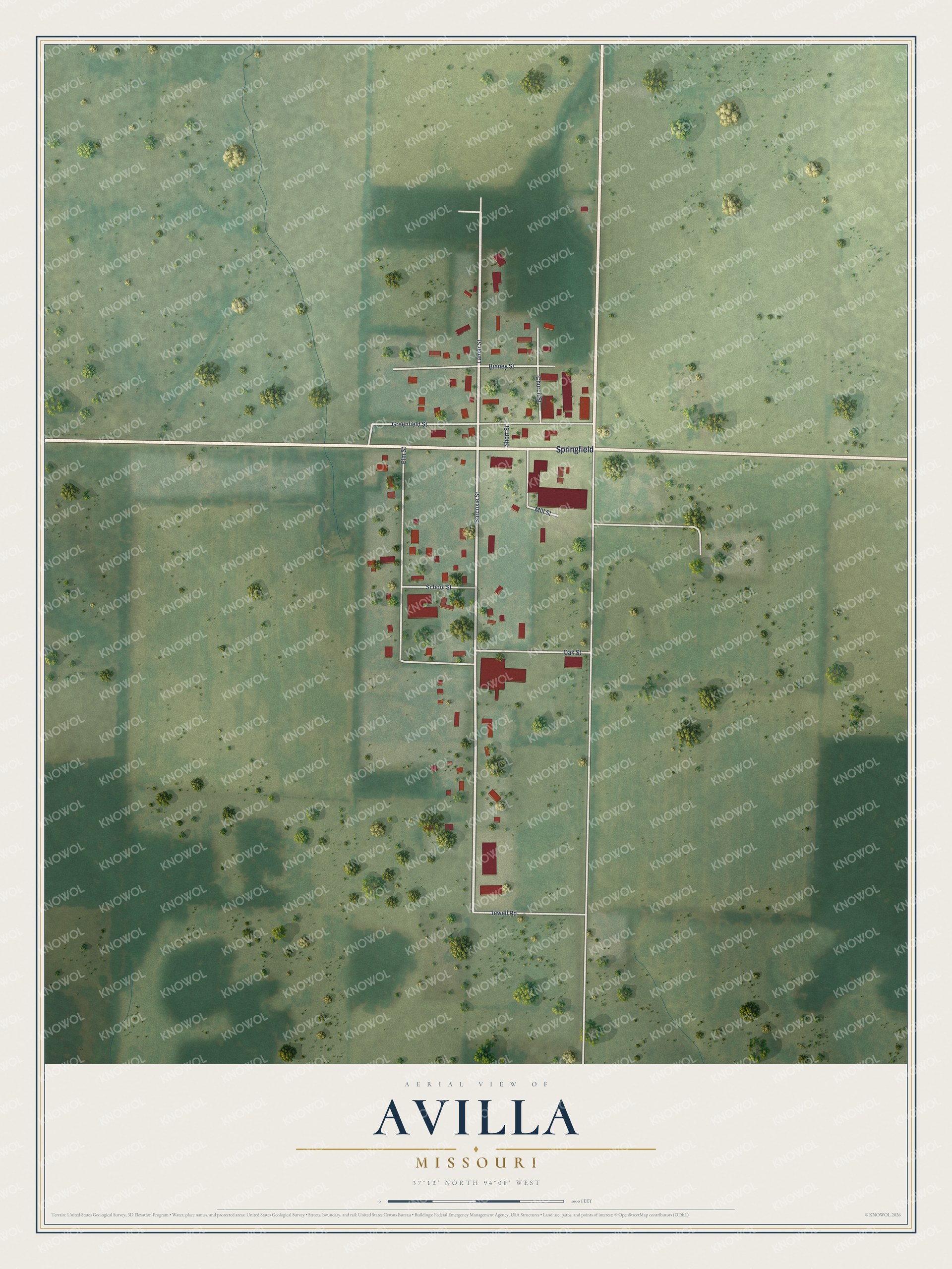 Watermarked full-map preview of Avilla, Missouri
