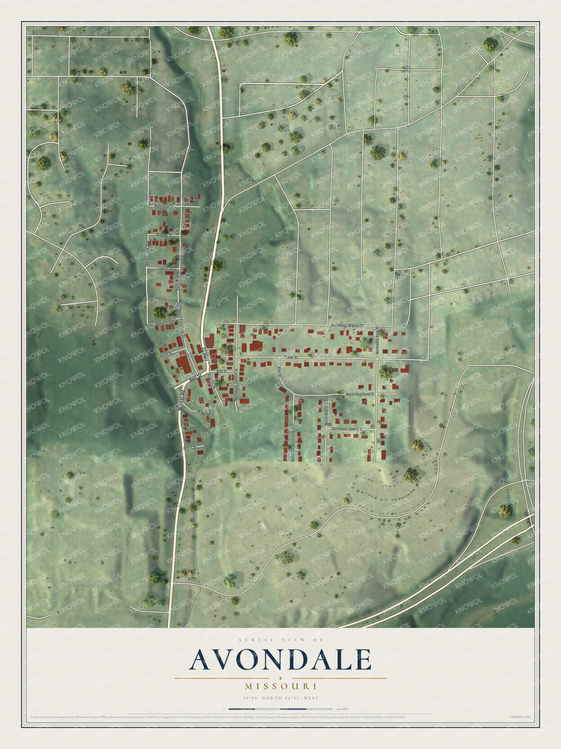 Watermarked full-map preview of Avondale, Missouri