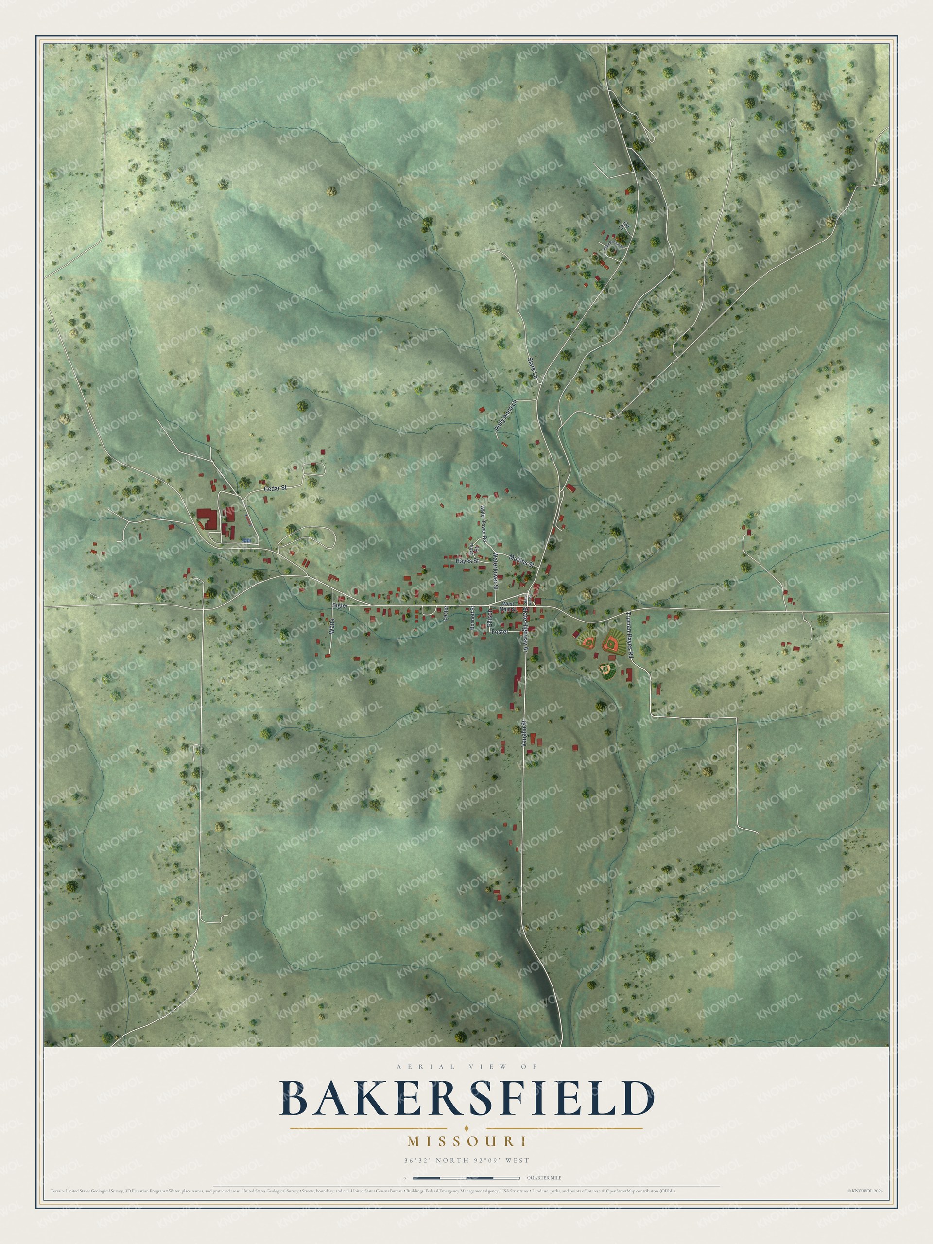 Watermarked full-map preview of Bakersfield, Missouri
