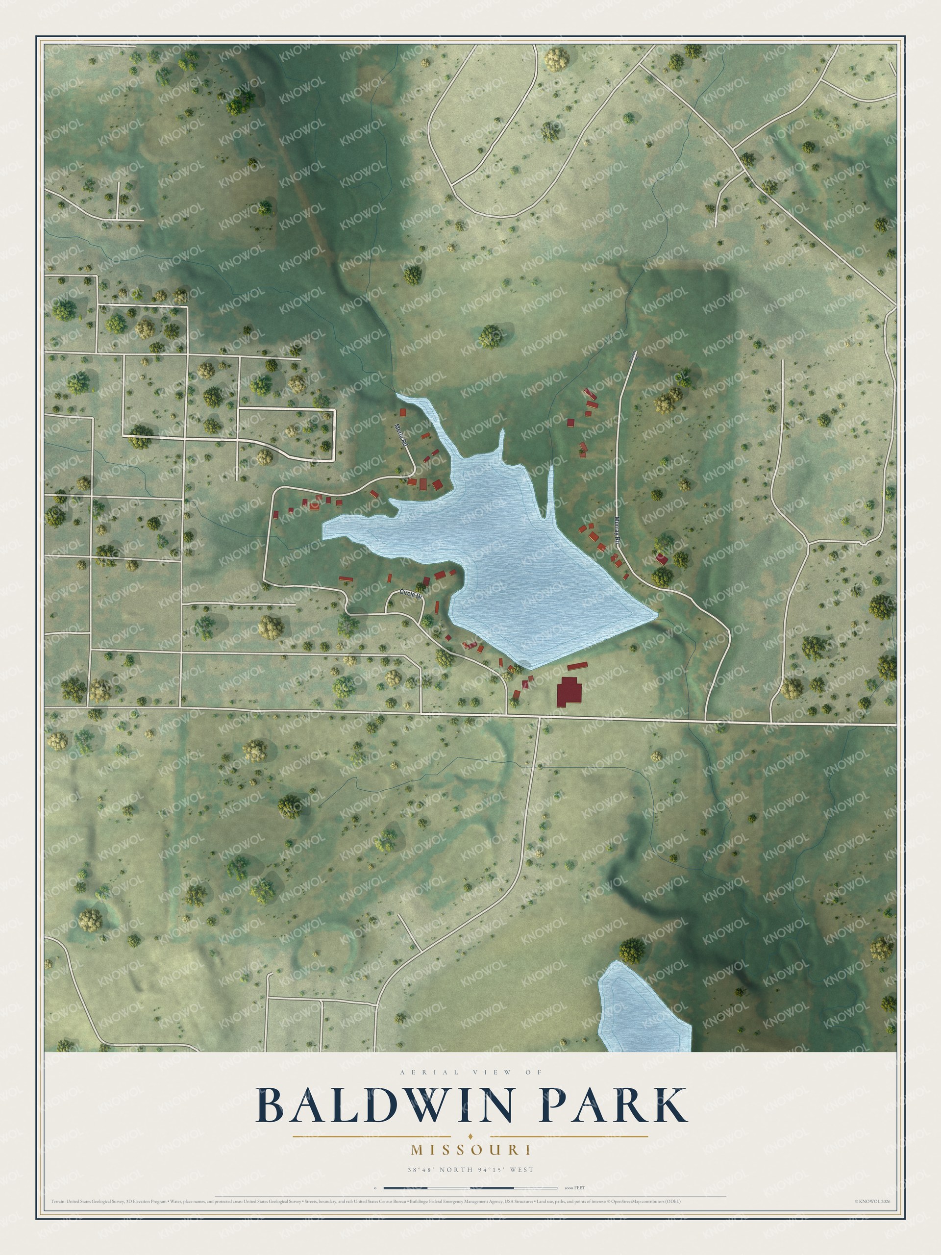 Watermarked full-map preview of Baldwin Park, Missouri