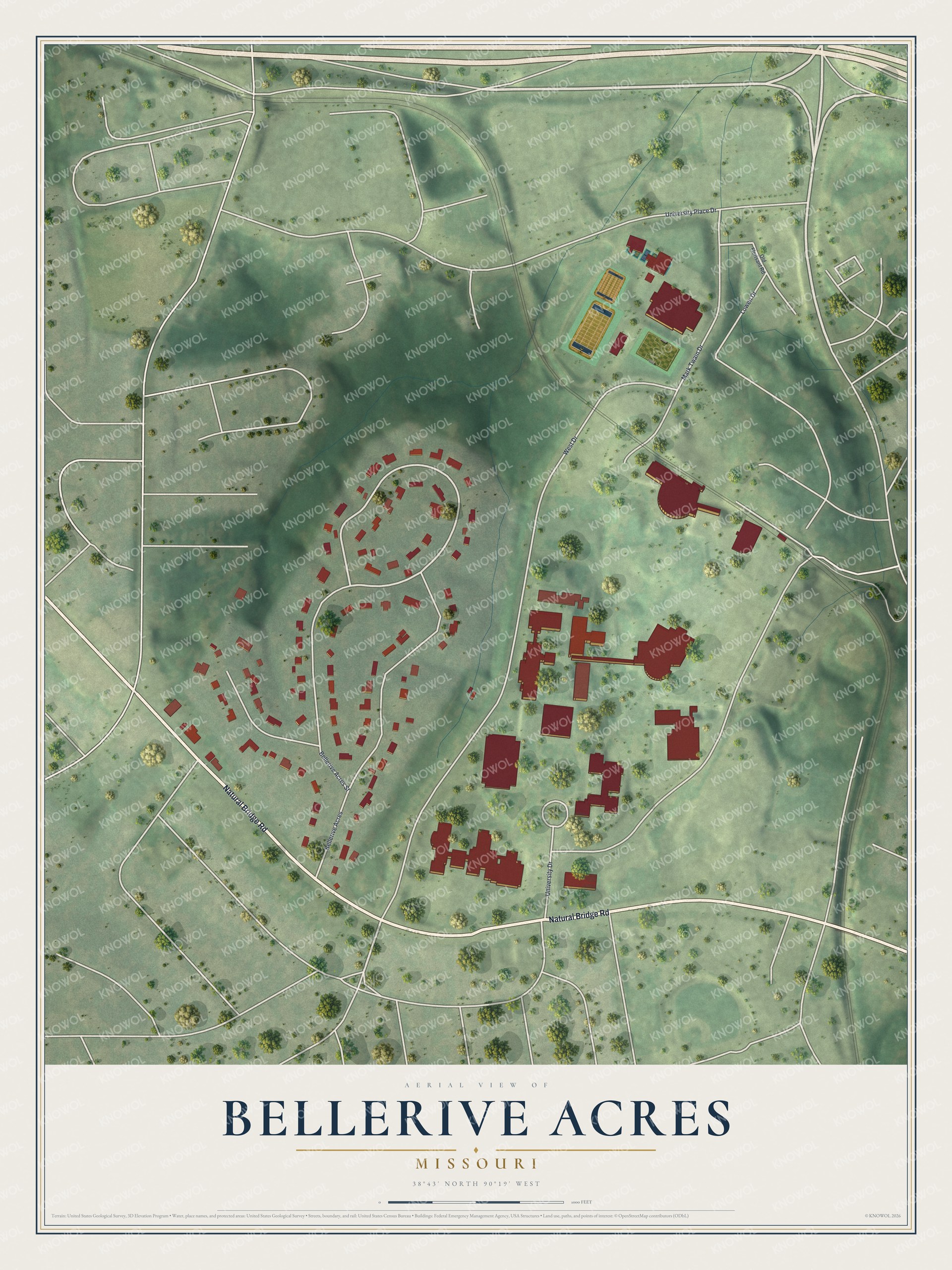 Watermarked full-map preview of Bellerive Acres, Missouri