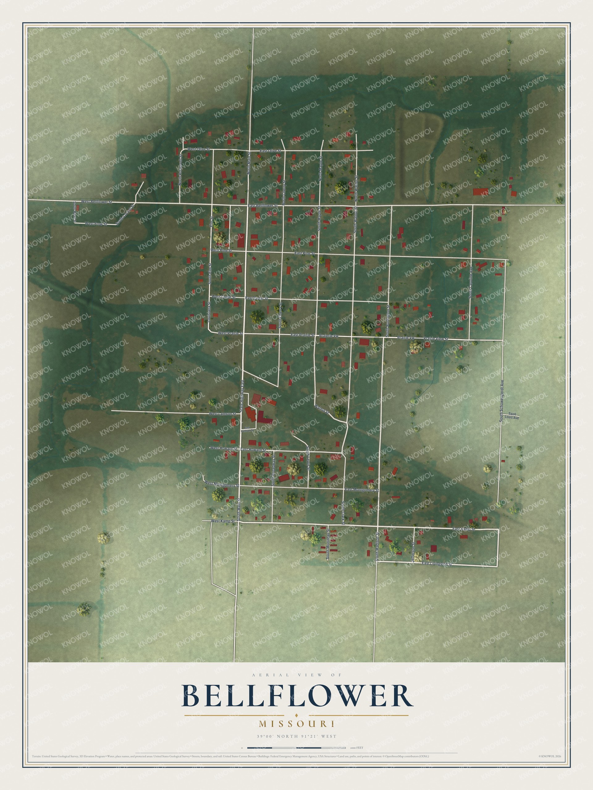 Watermarked full-map preview of Bellflower, Missouri