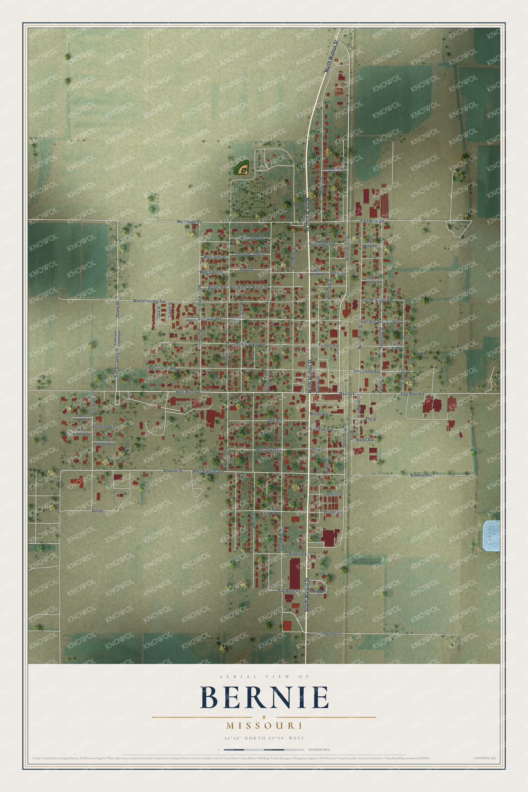 Watermarked full-map preview of Bernie, Missouri