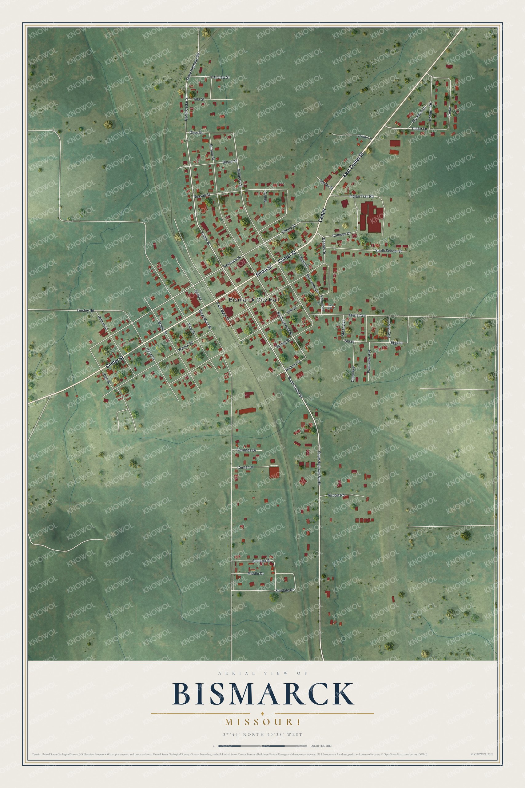 Watermarked full-map preview of Bismarck, Missouri