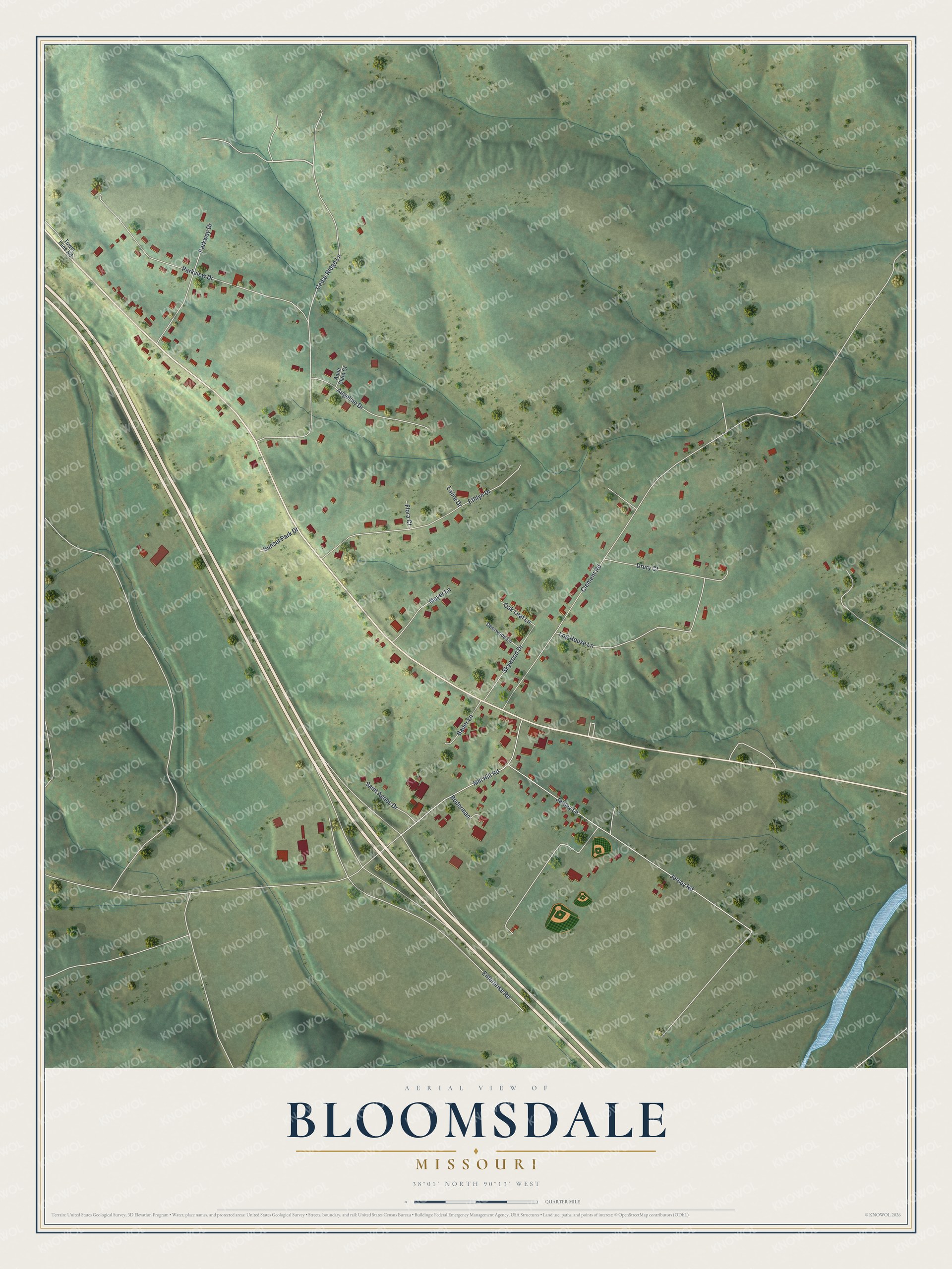 Watermarked full-map preview of Bloomsdale, Missouri