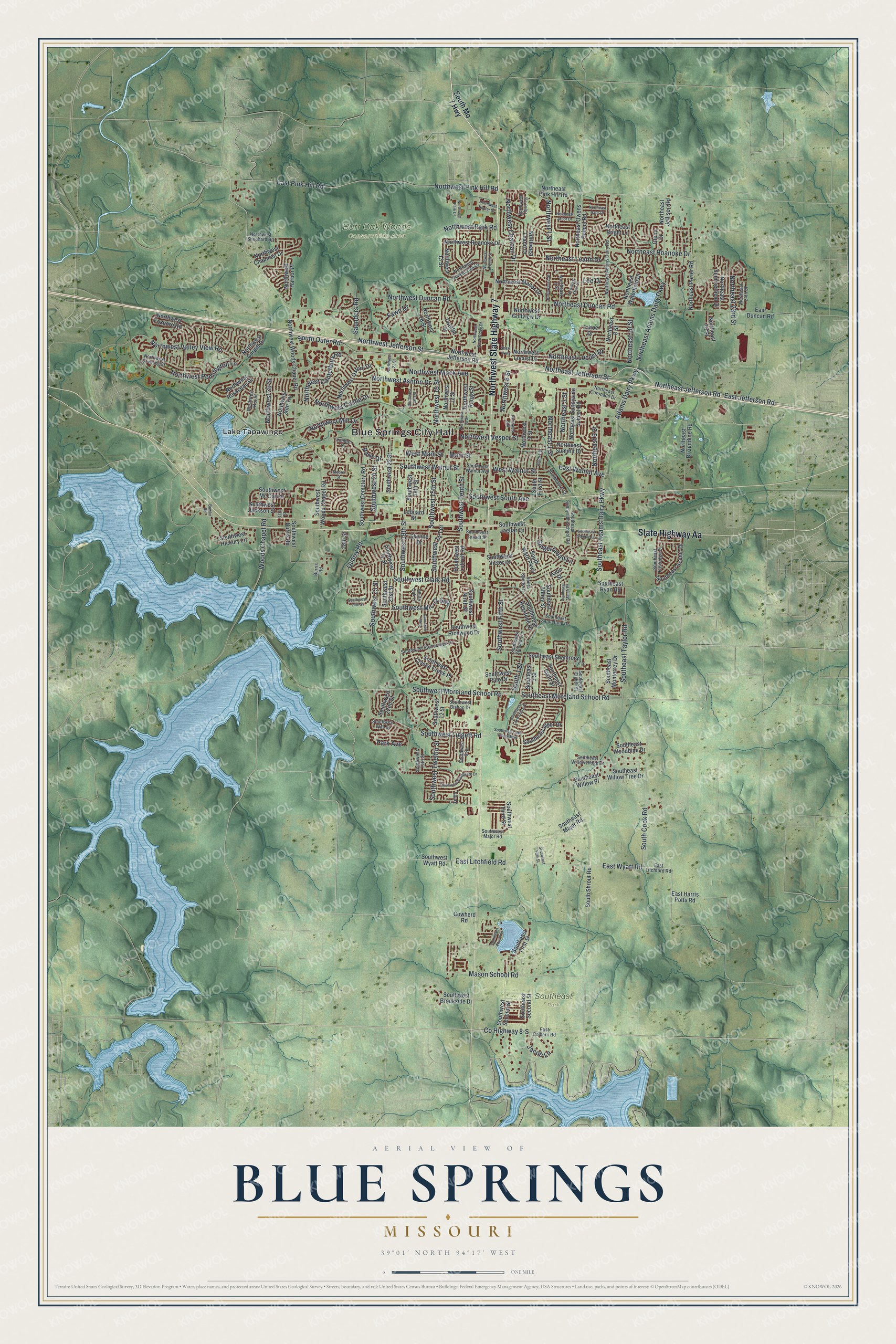 Watermarked full-map preview of Blue Springs, Missouri