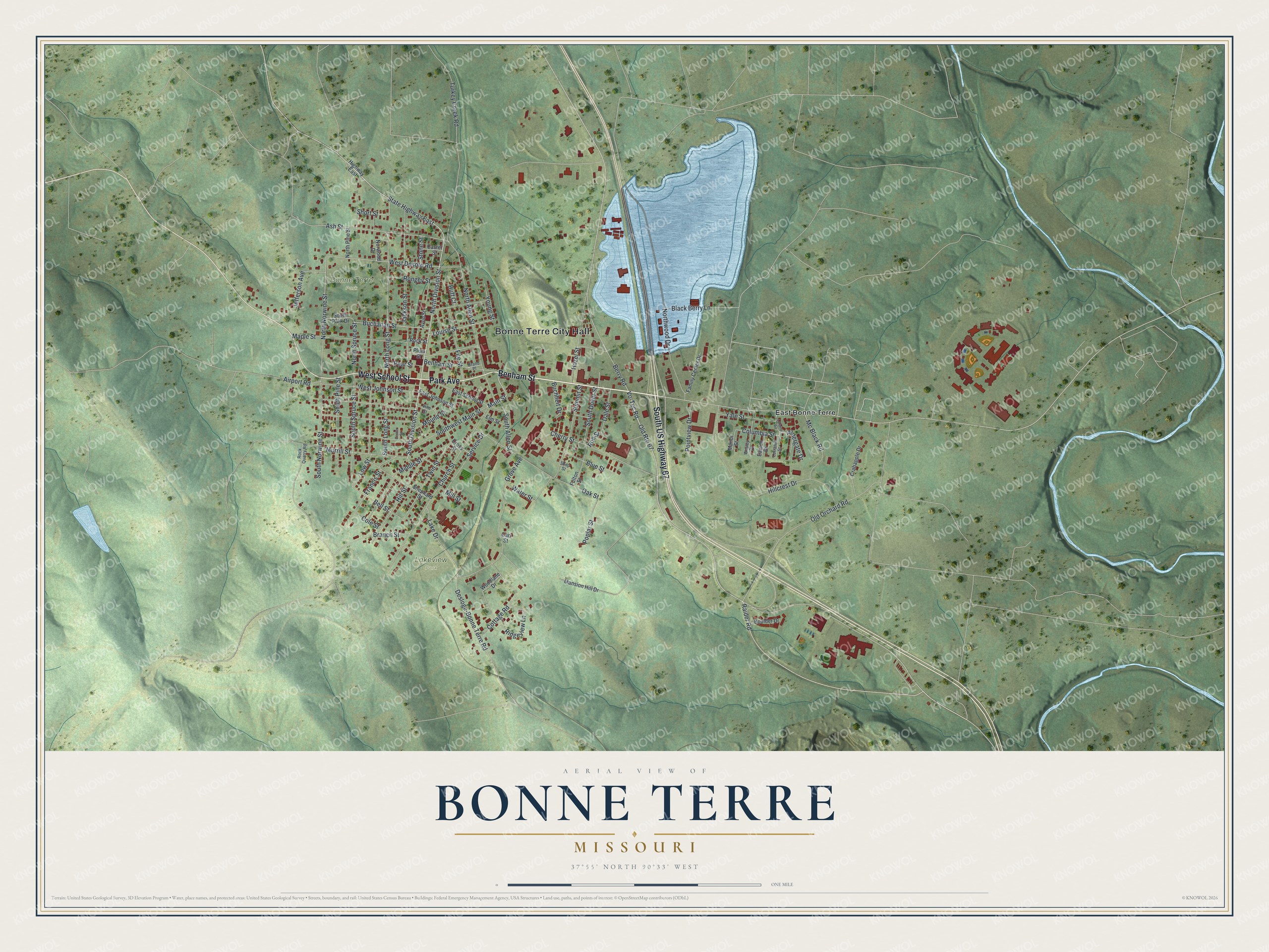 Watermarked full-map preview of Bonne Terre, Missouri