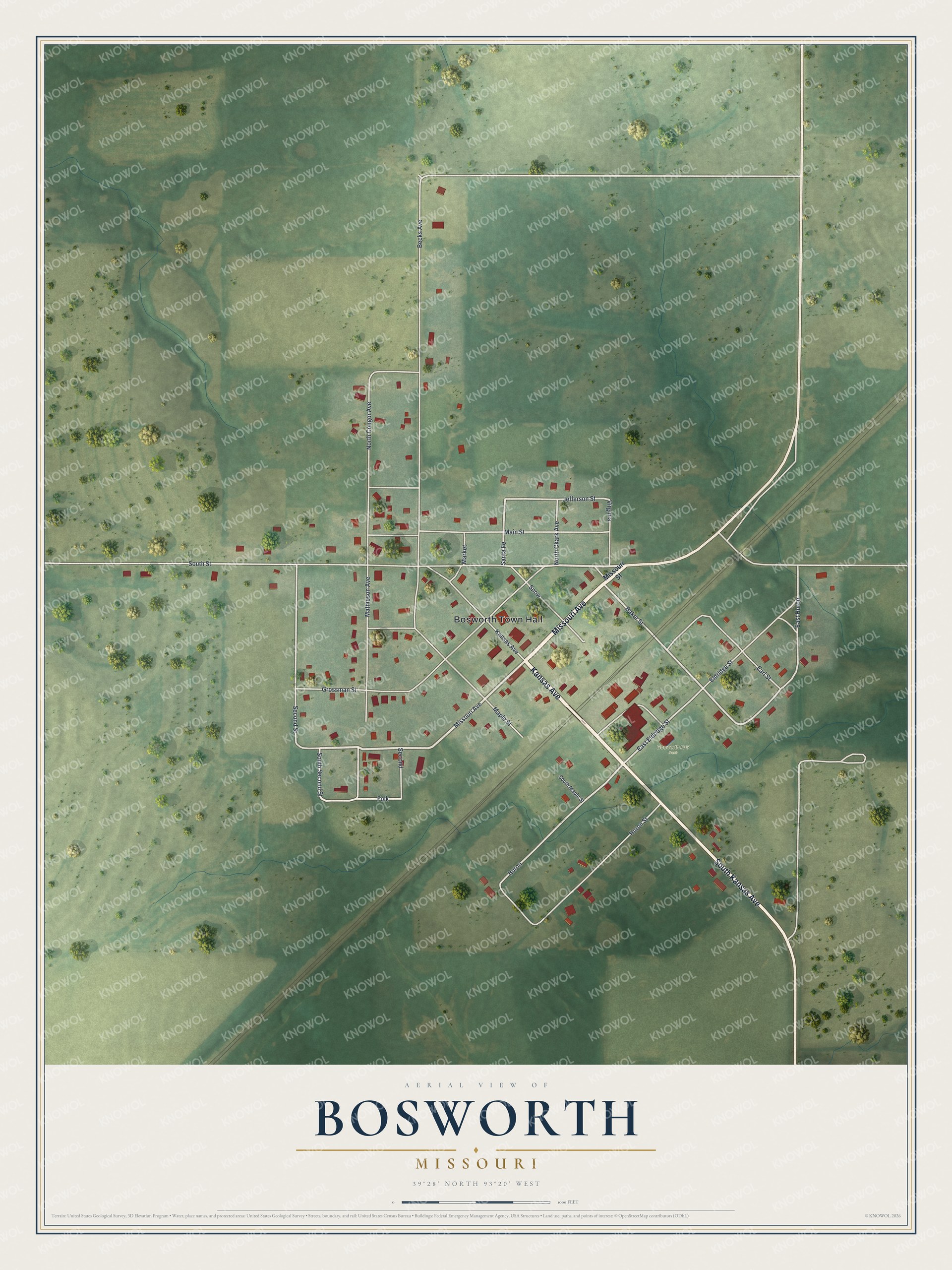 Watermarked full-map preview of Bosworth, Missouri