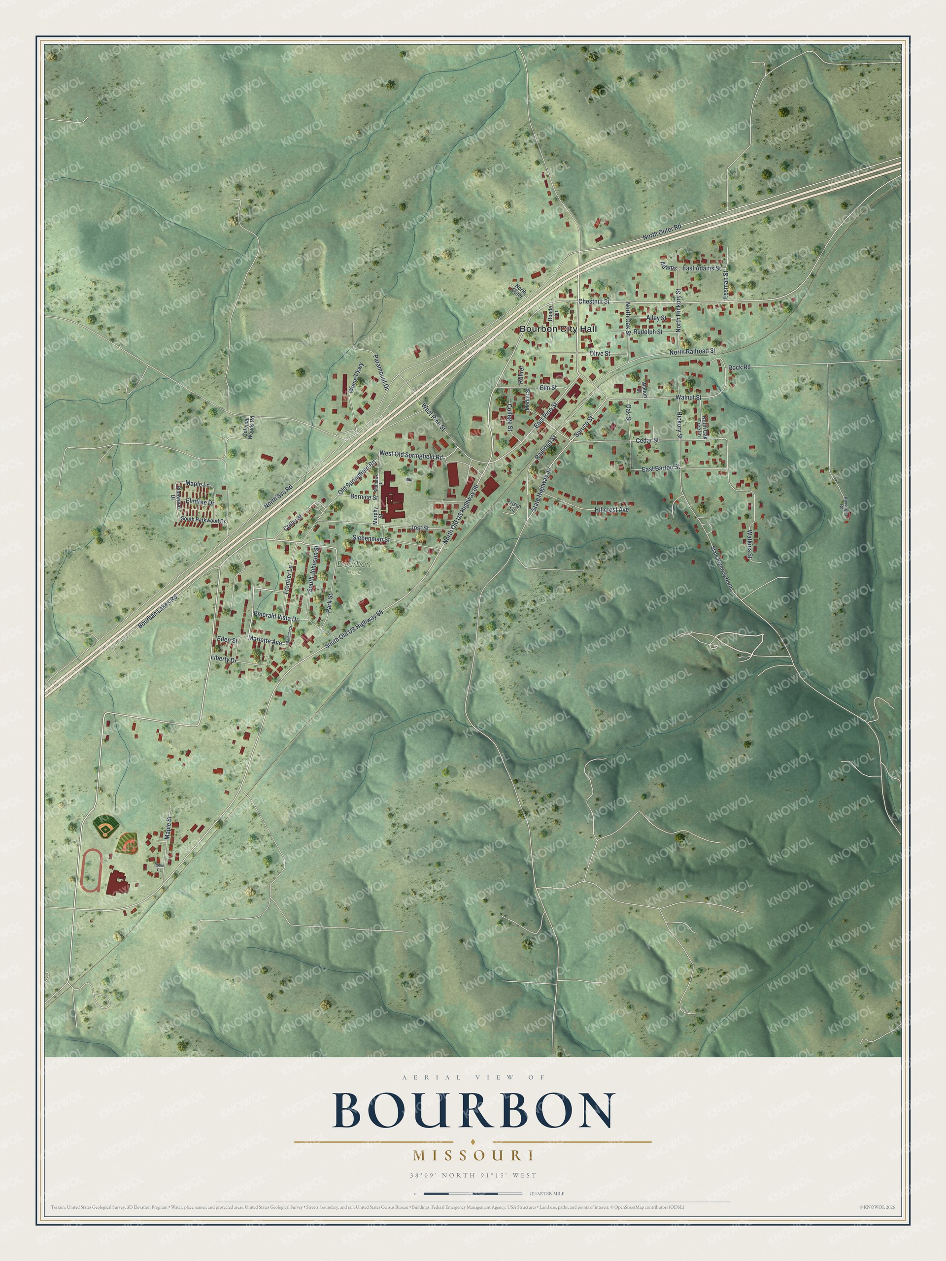 Watermarked full-map preview of Bourbon, Missouri