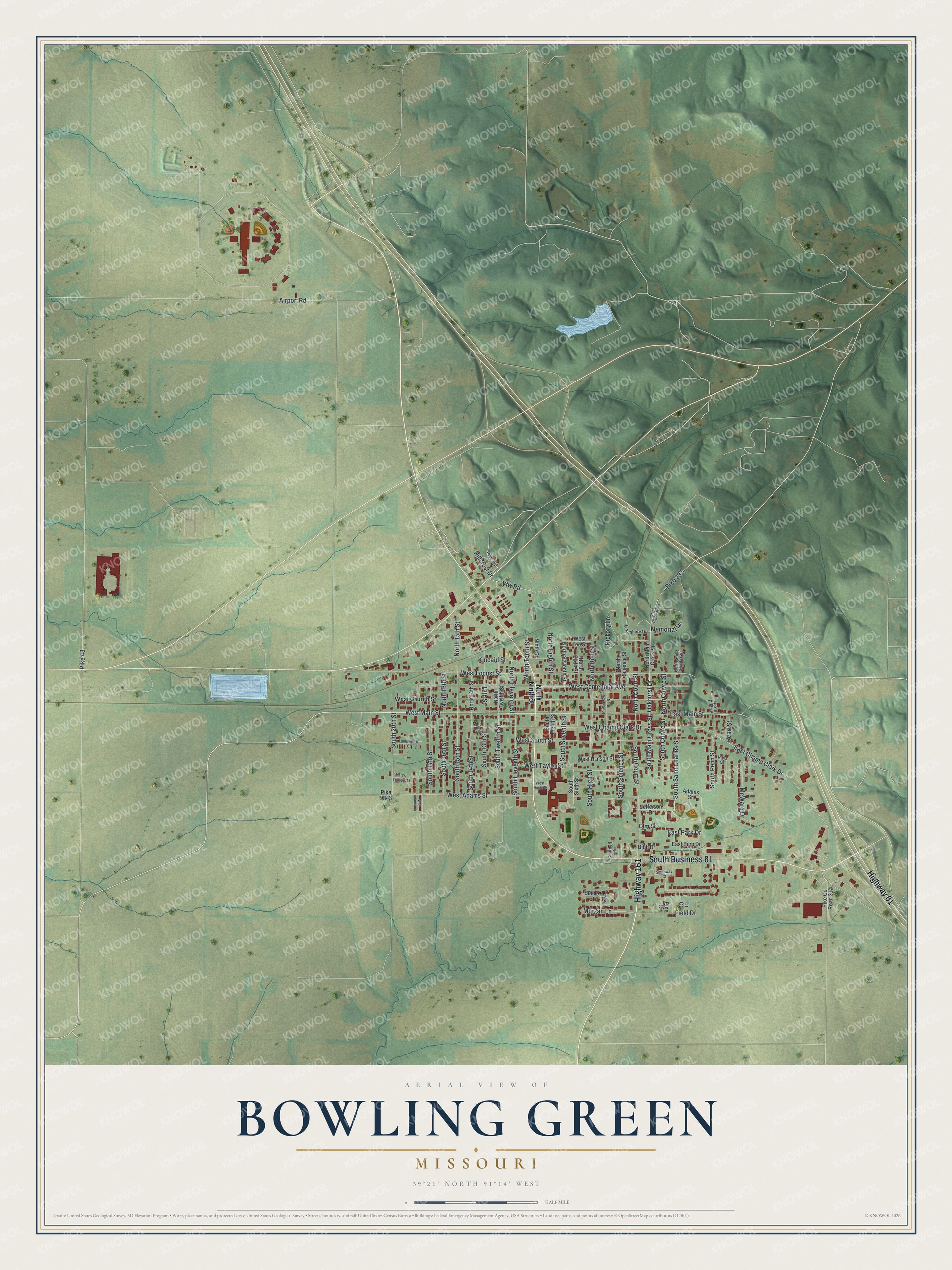 Watermarked full-map preview of Bowling Green, Missouri