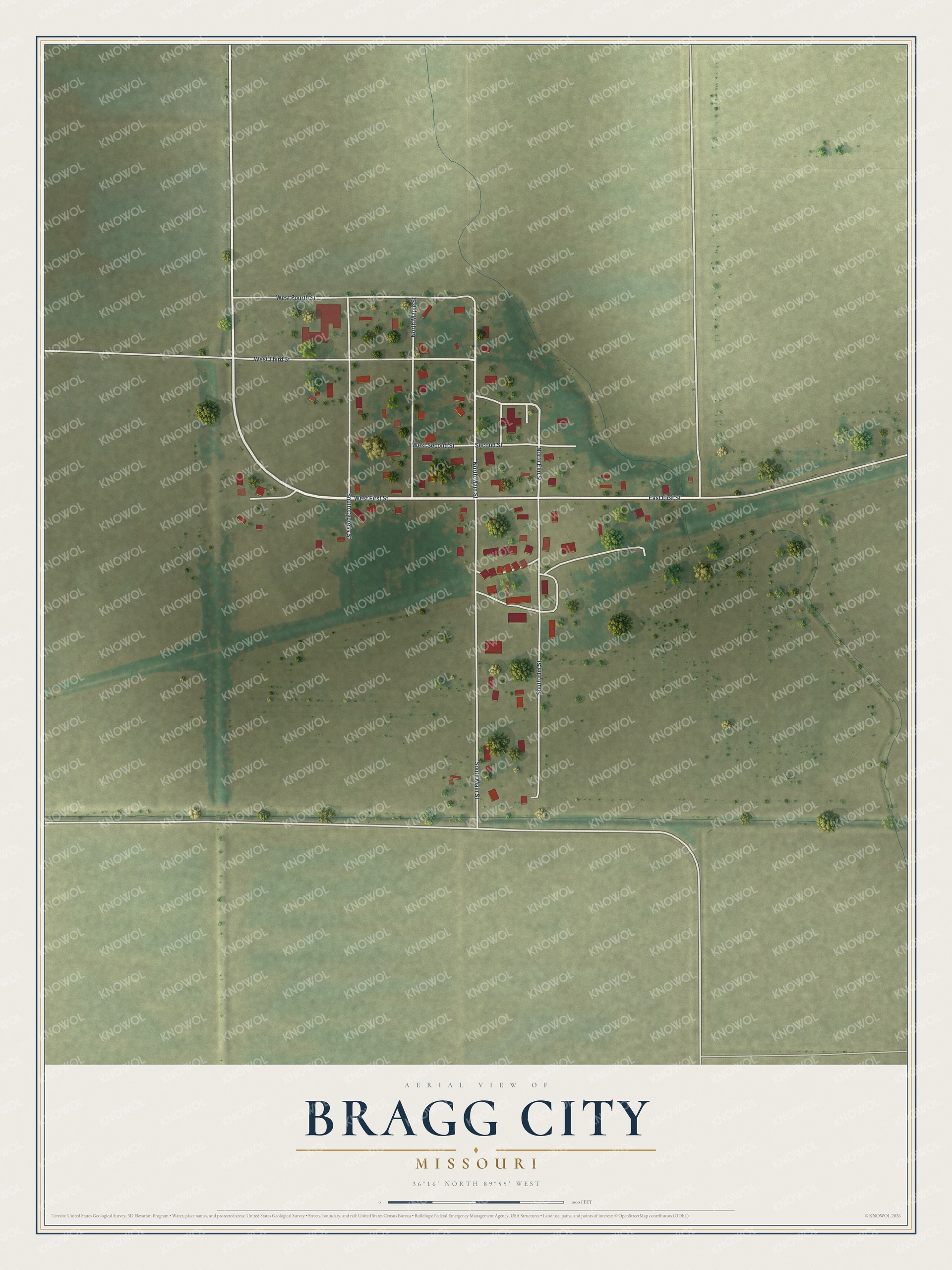 Watermarked full-map preview of Bragg City, Missouri