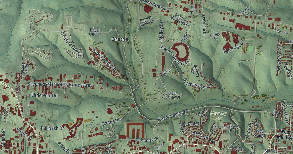 Map of Branson, Missouri in 2026