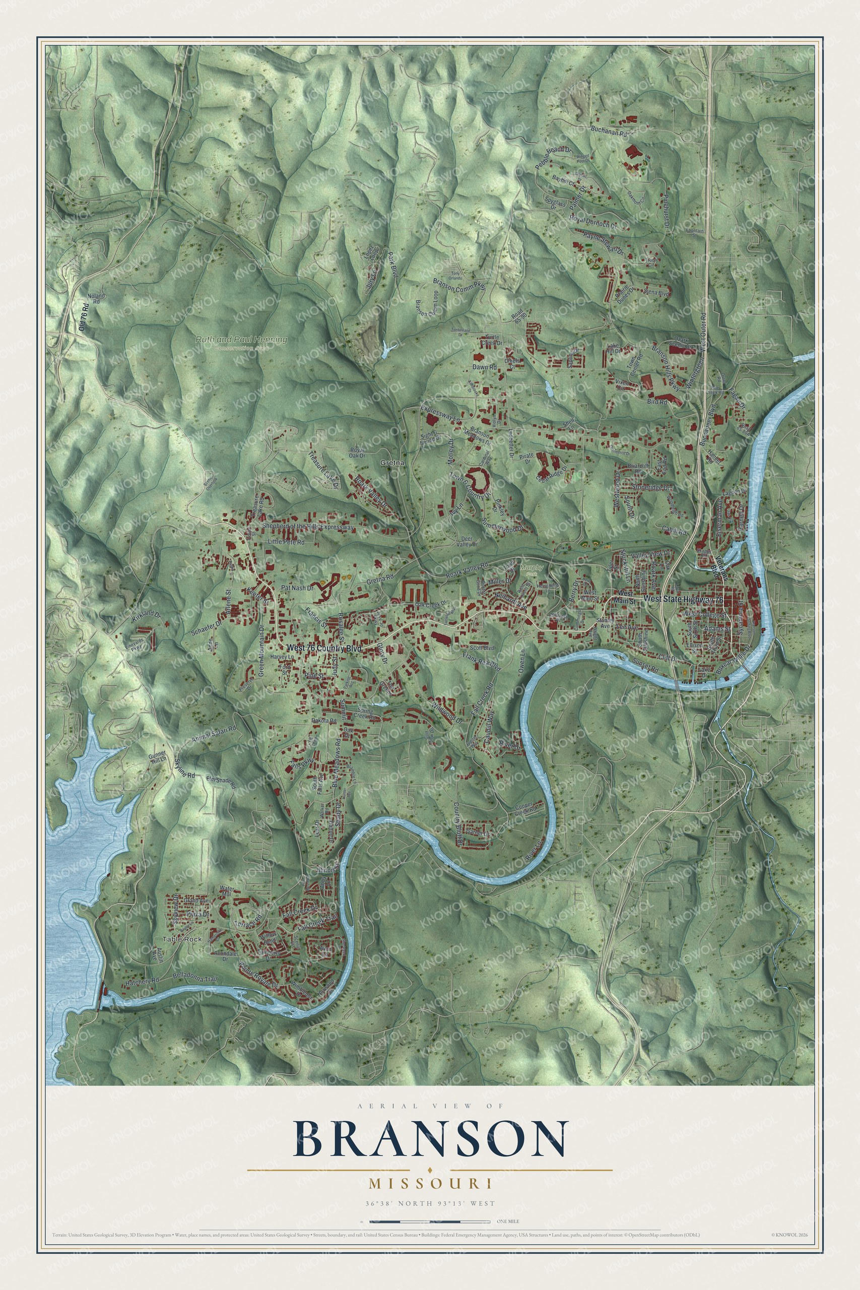Watermarked full-map preview of Branson, Missouri