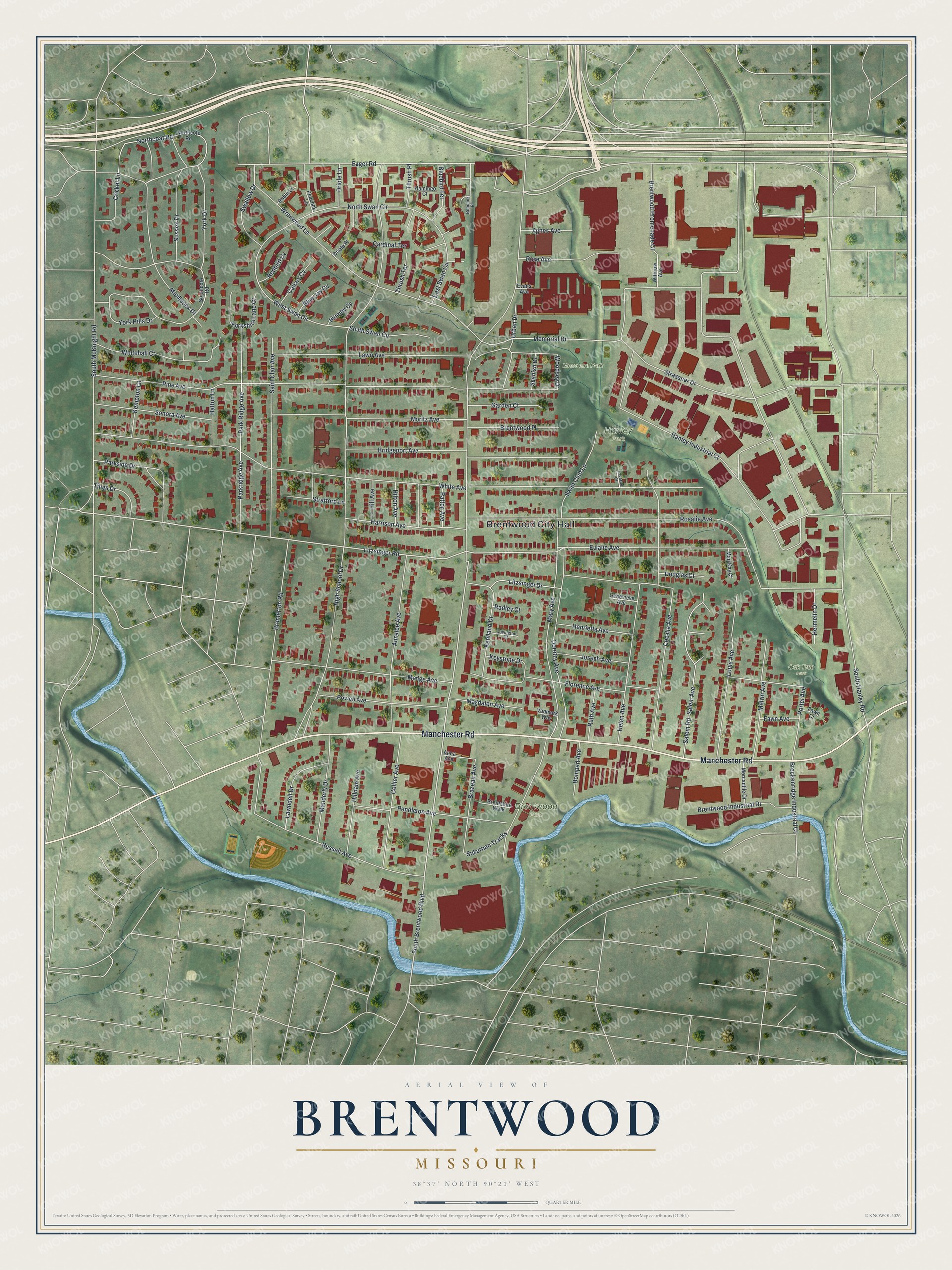 Watermarked full-map preview of Brentwood, Missouri