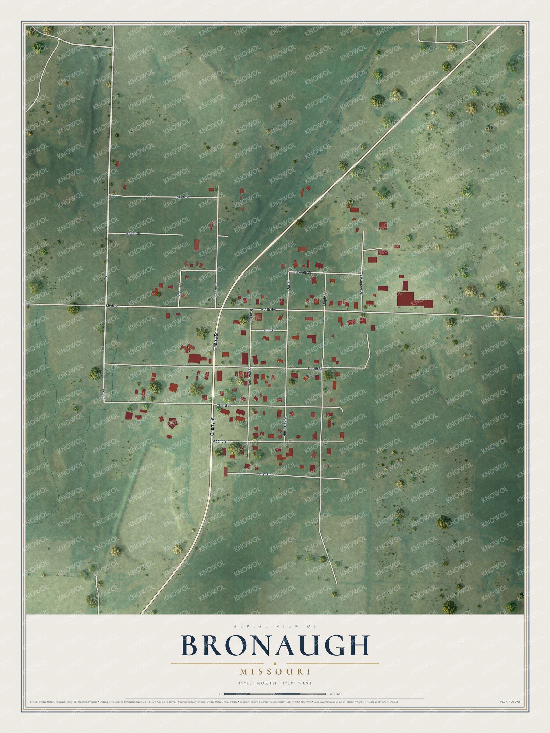 Watermarked full-map preview of Bronaugh, Missouri
