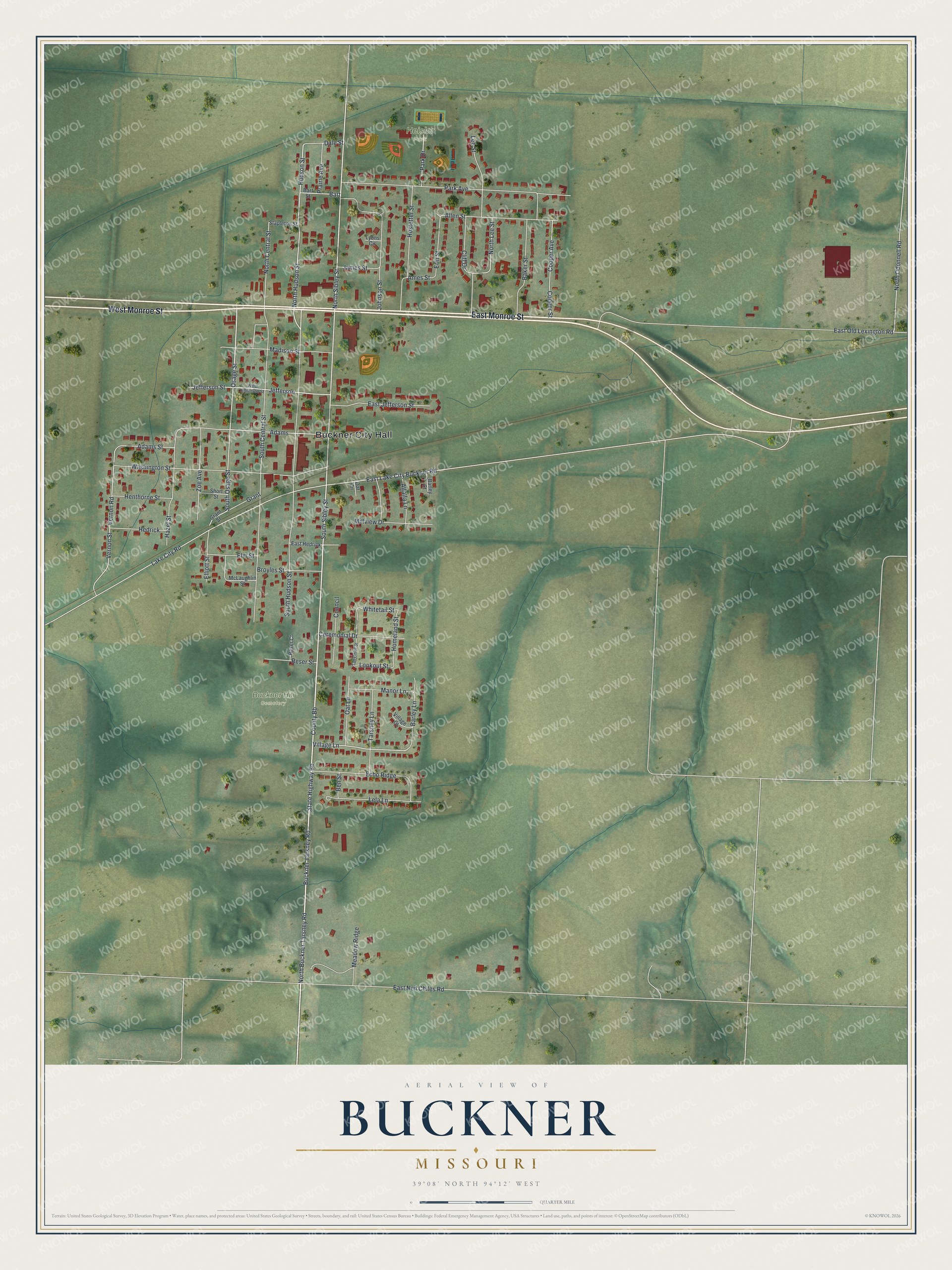 Watermarked full-map preview of Buckner, Missouri
