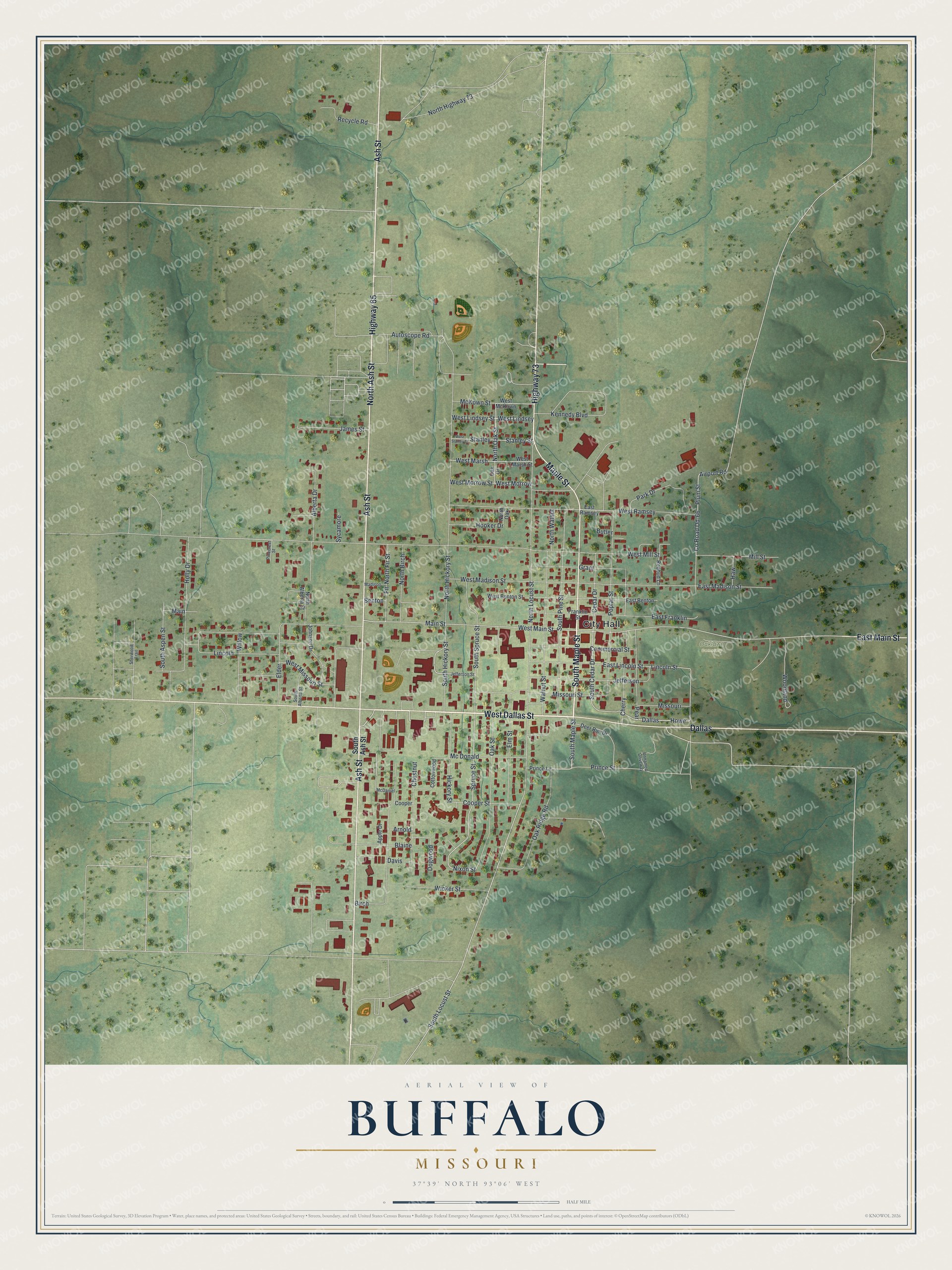 Watermarked full-map preview of Buffalo, Missouri