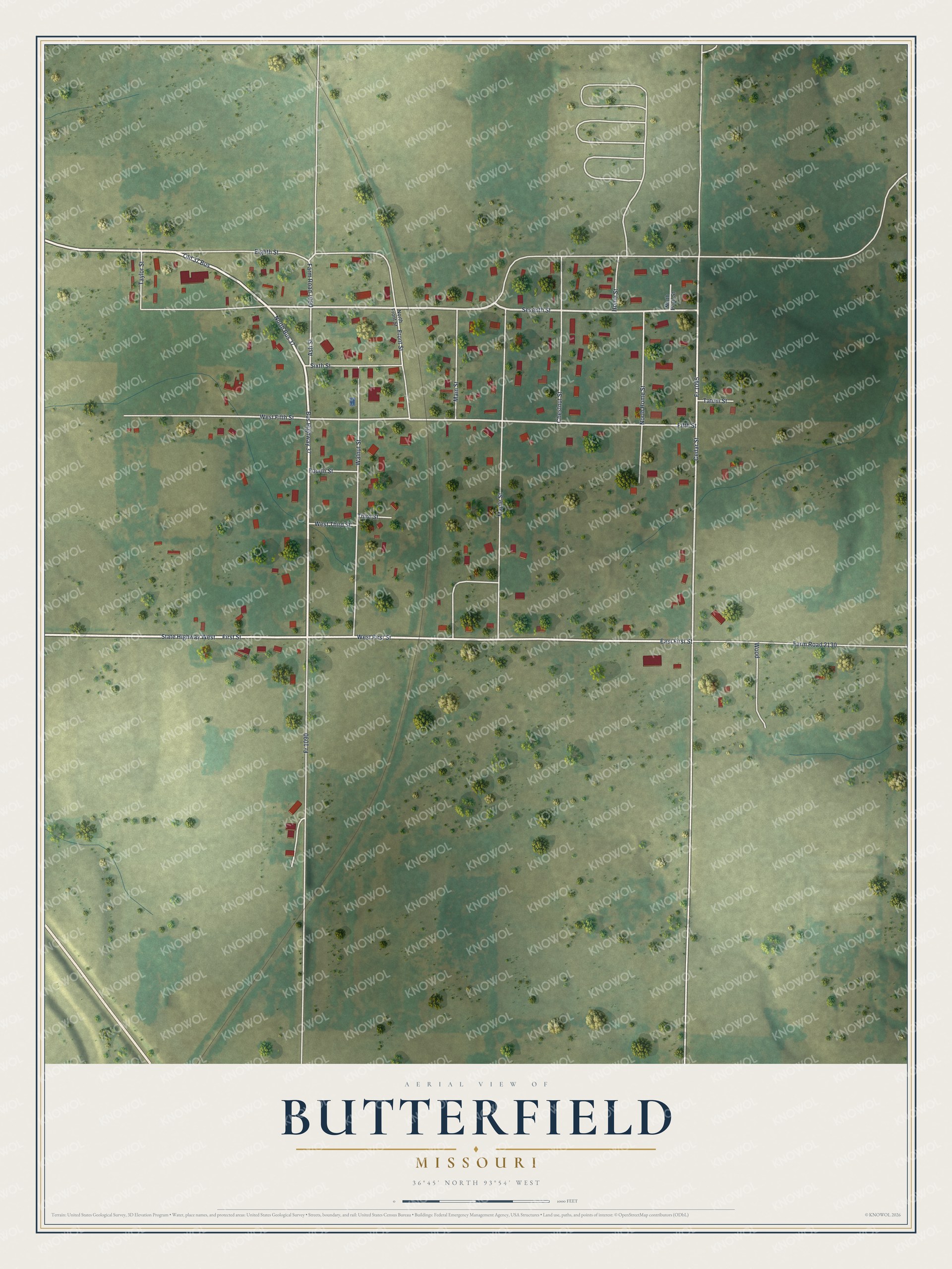 Watermarked full-map preview of Butterfield, Missouri